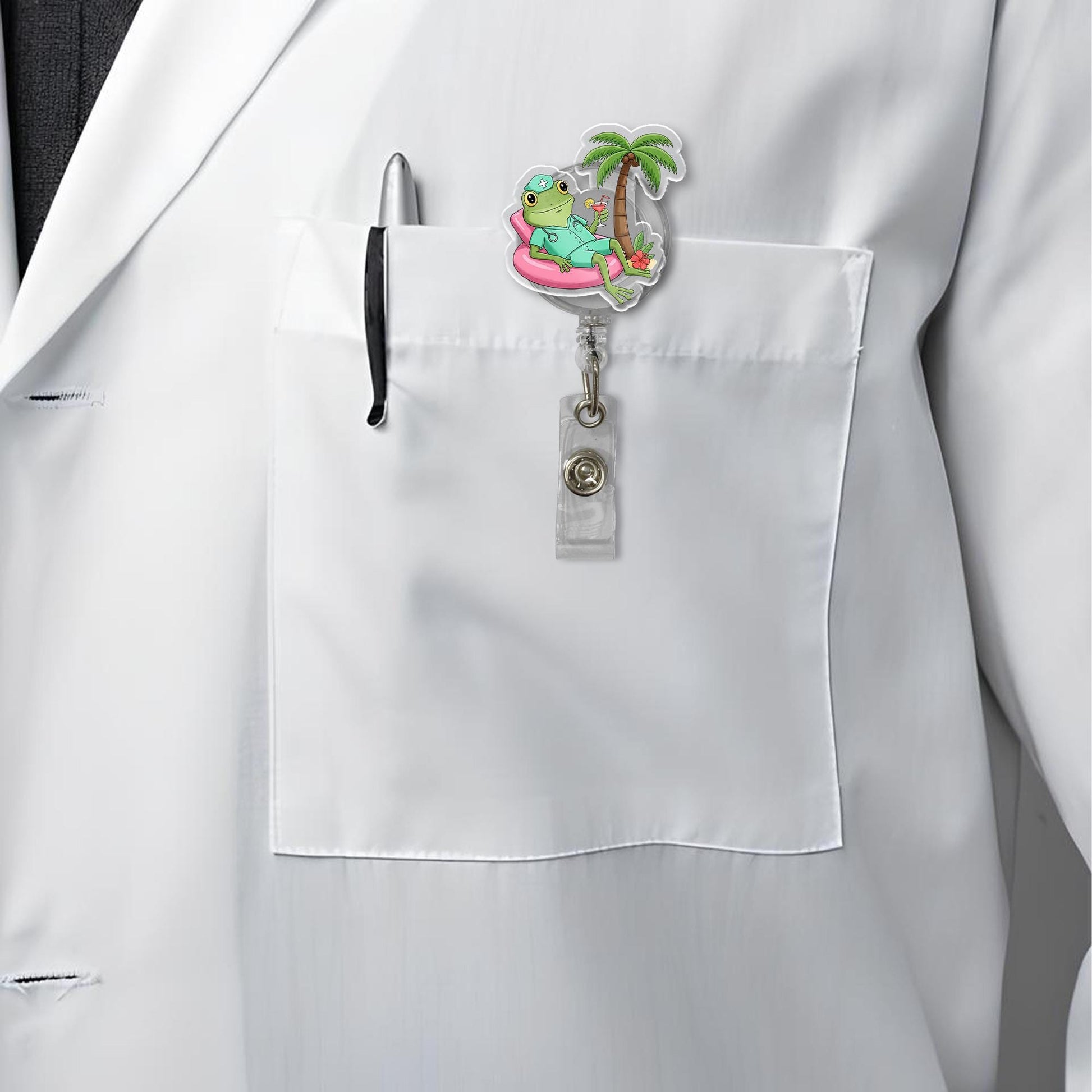 Frog Nurse Badge Reel, Cute Medical ID Holder, Summer Vibes Nurse Gift, Fun Nursing Accessory