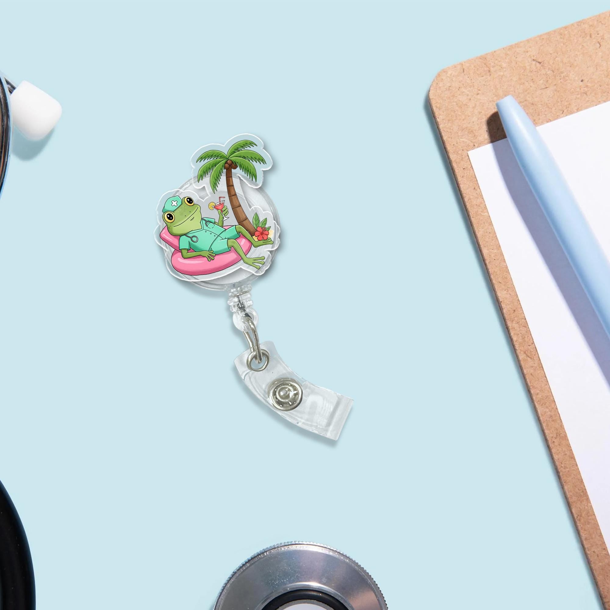 Frog Nurse Badge Reel, Cute Medical ID Holder, Summer Vibes Nurse Gift, Fun Nursing Accessory