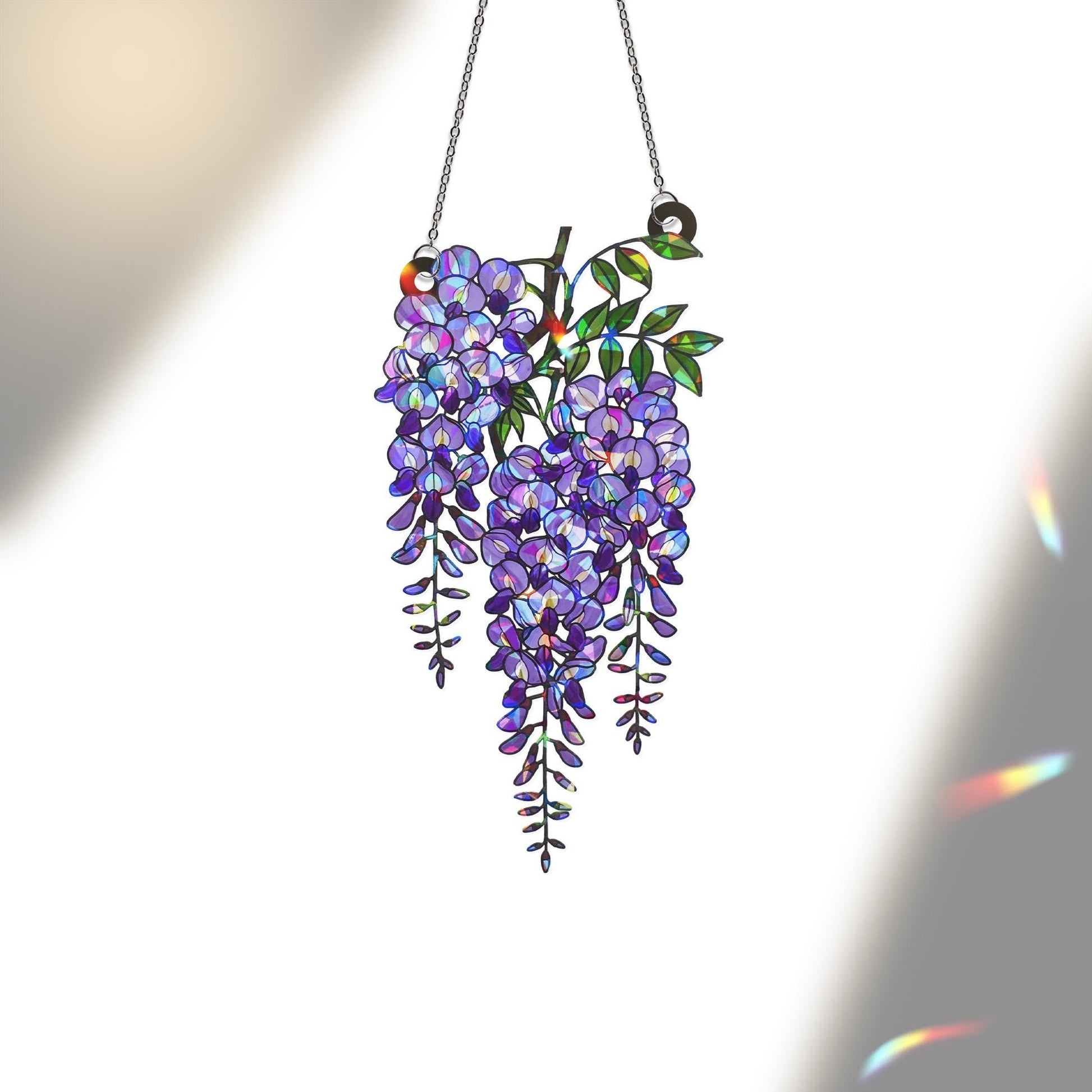 Wisteria Branch Acrylic Holographic Suncatcher Gift for Mom – Floral Window Decor for Spring, Garden Flower Gift, Flower Home decor