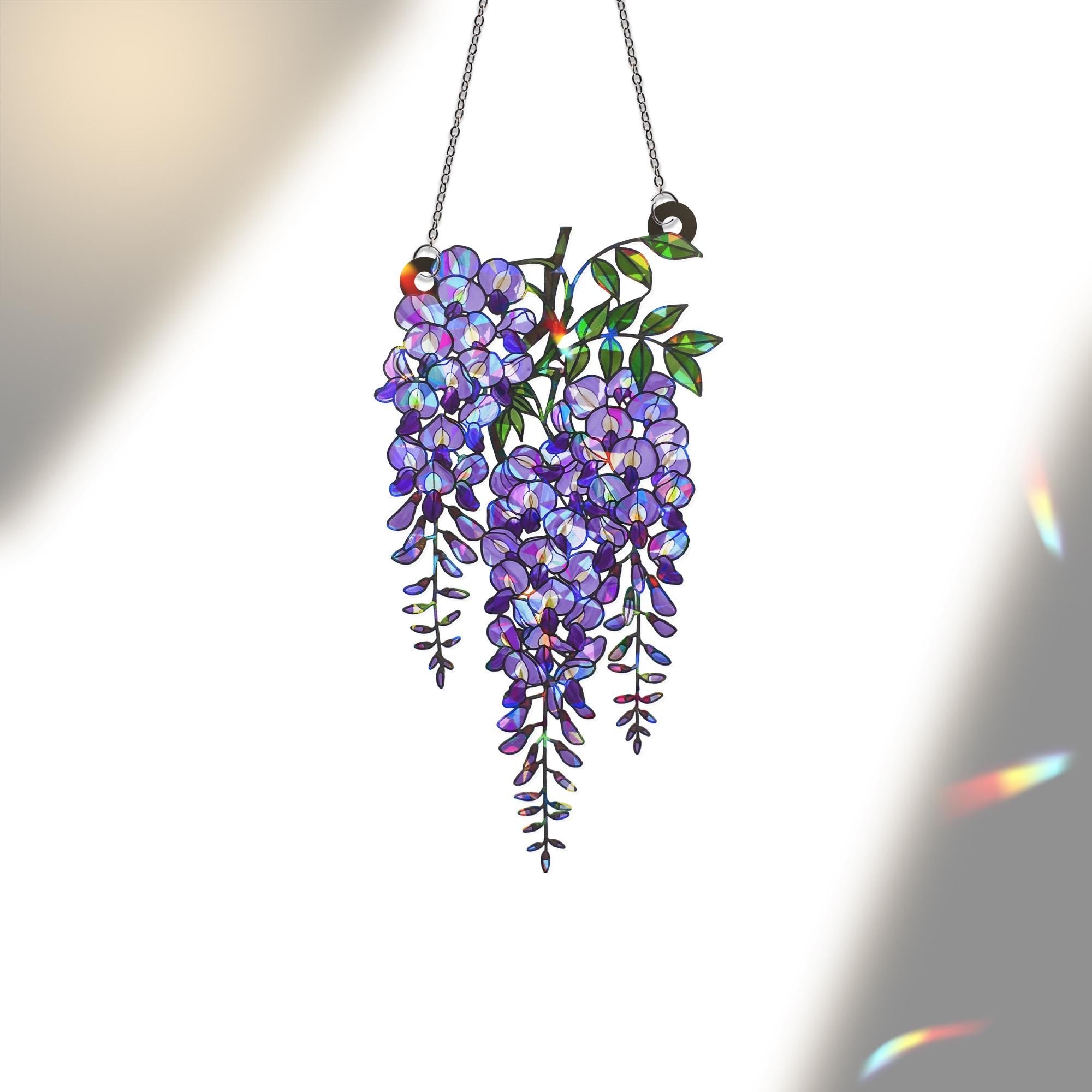 Wisteria Branch Acrylic Holographic Suncatcher Gift for Mom – Floral Window Decor for Spring, Garden Flower Gift, Flower Home decor