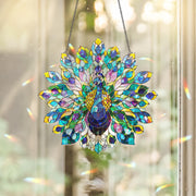 Peacock Holographic Suncatcher for Windows | Acrylic Stained Glass Style Bird Decor | Colorful Sun Catcher Gift for Bird Lovers