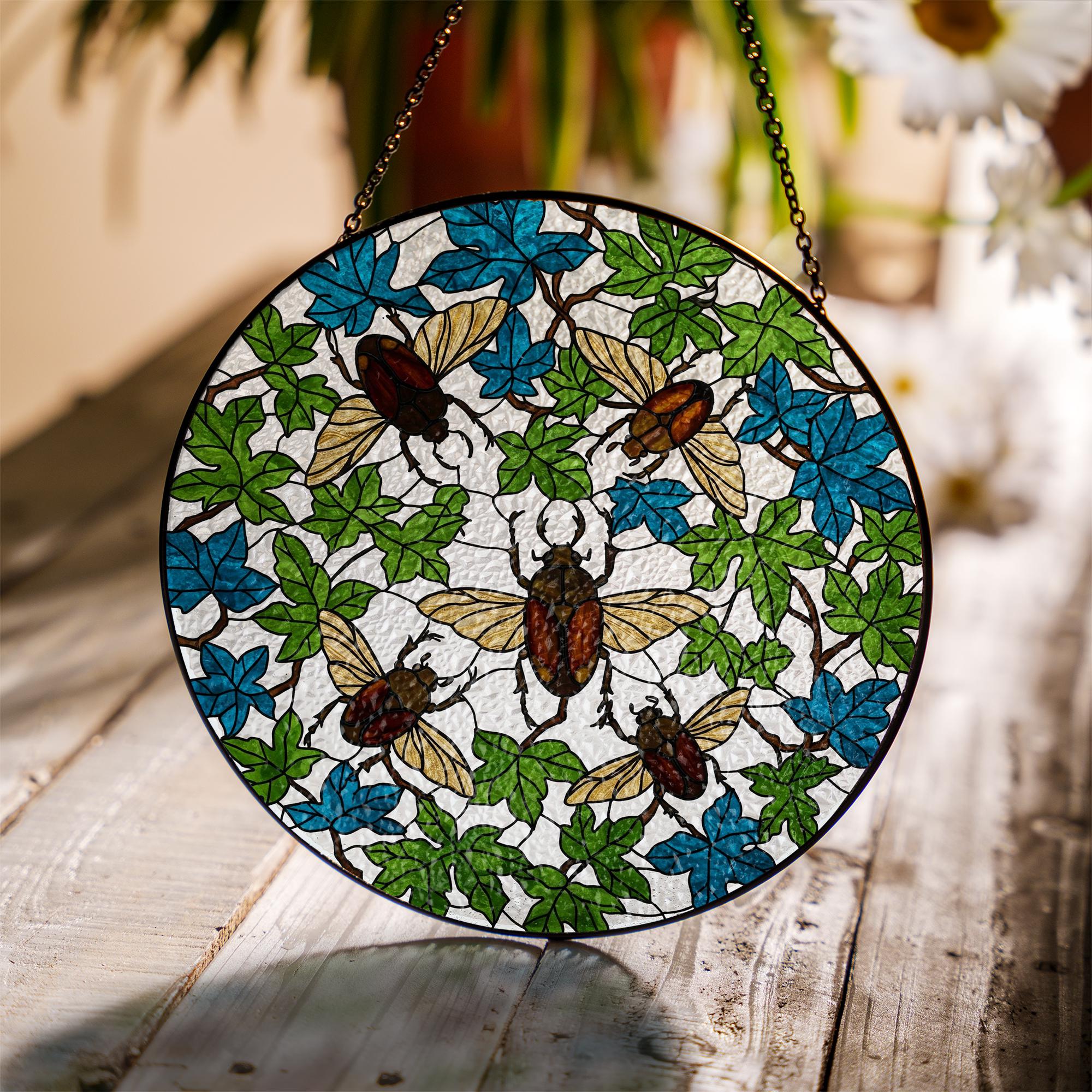Beetle Suncatcher | Insect Garden Window Decor | Glass Art Hanging | Nature-Inspired Sun Catcher Gift for beetle lovers