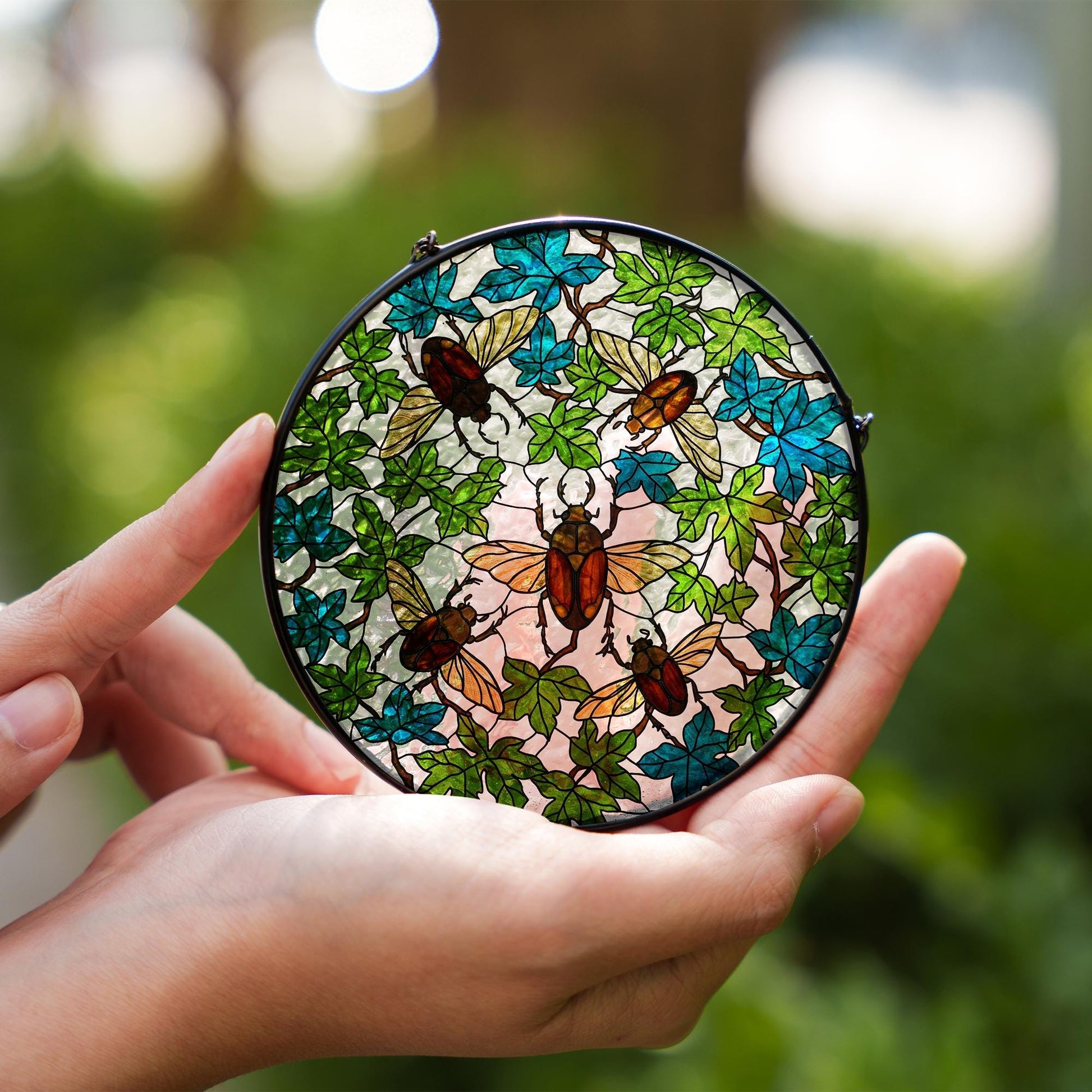 Beetle Suncatcher | Insect Garden Window Decor | Glass Art Hanging | Nature-Inspired Sun Catcher Gift for beetle lovers