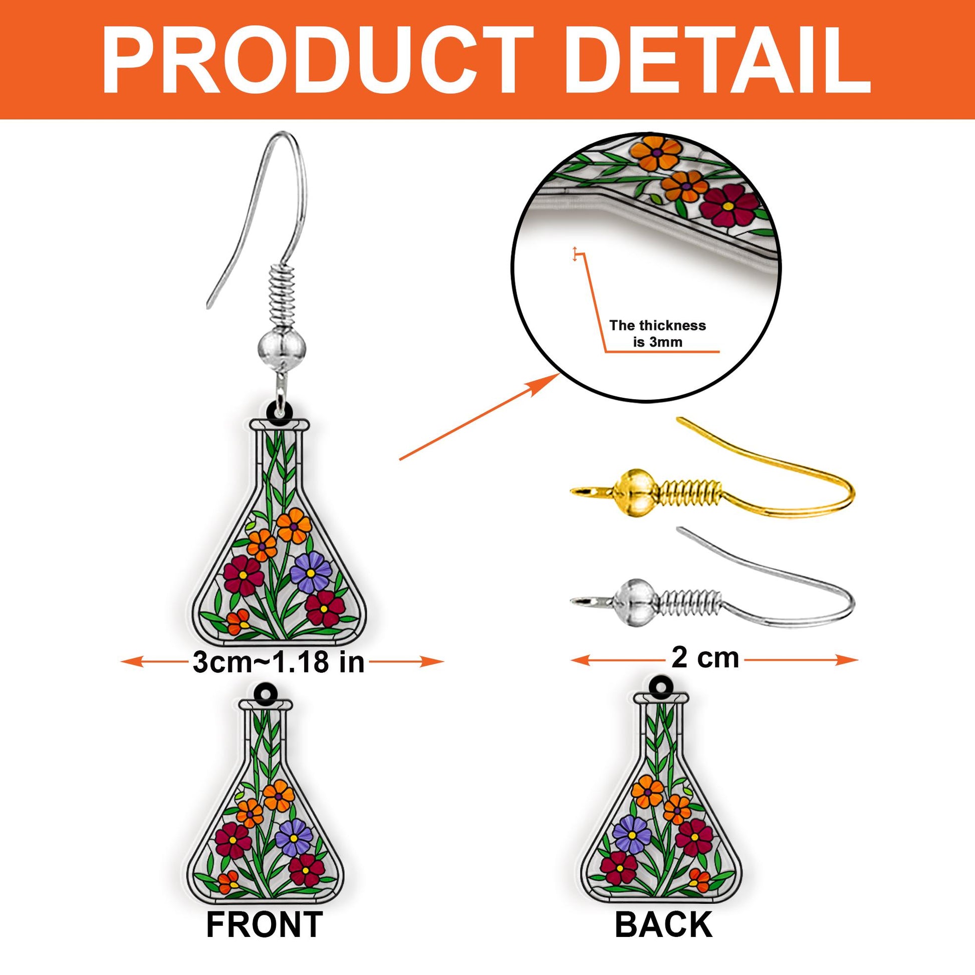 Floral Flask Acrylic Earrings, Science Jewelry, Botanical Dangle Earrings, Cute Lab Accessory, Chemistry Gift for Her, Scientist Gift