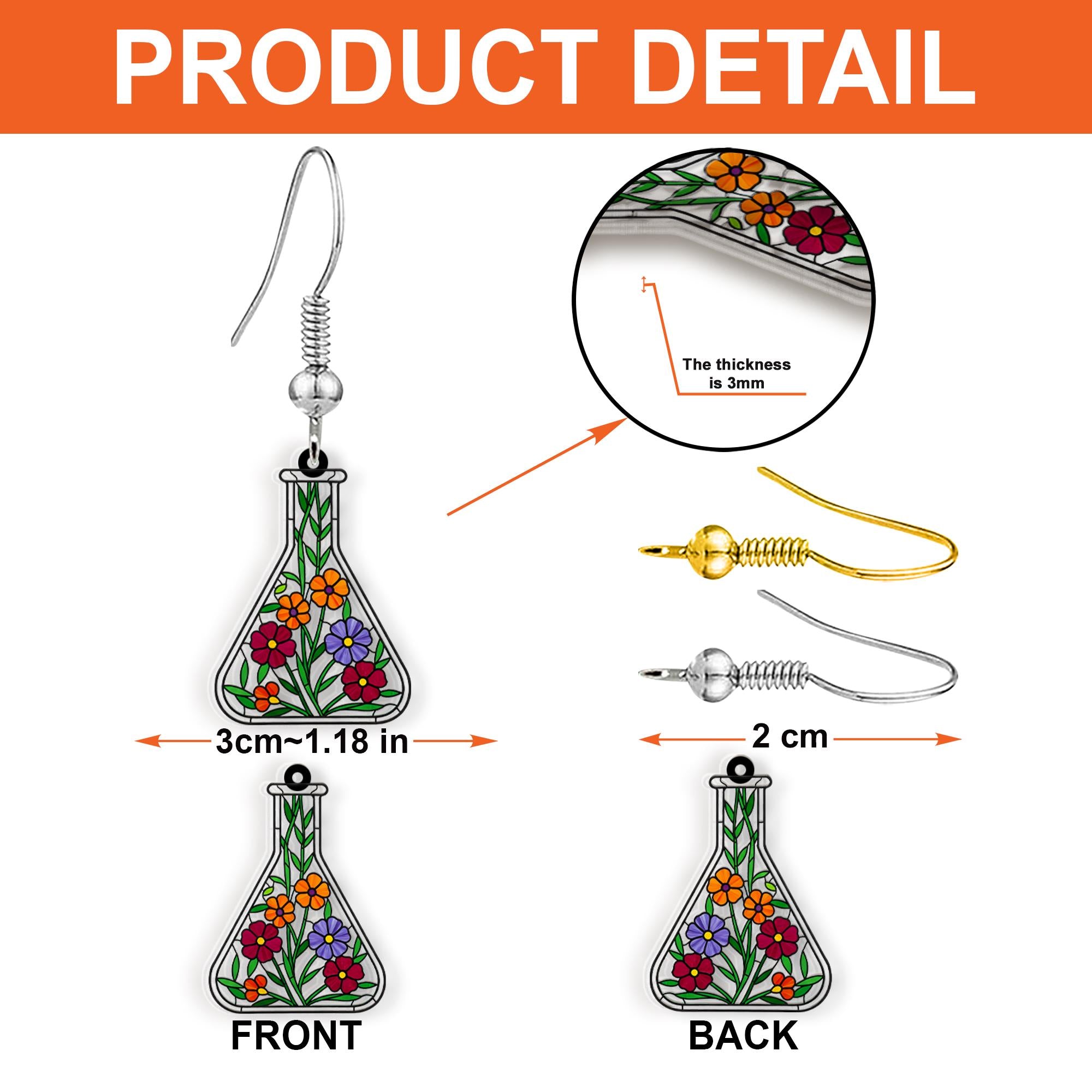 Floral Flask Acrylic Earrings, Science Jewelry, Botanical Dangle Earrings, Cute Lab Accessory, Chemistry Gift for Her, Scientist Gift