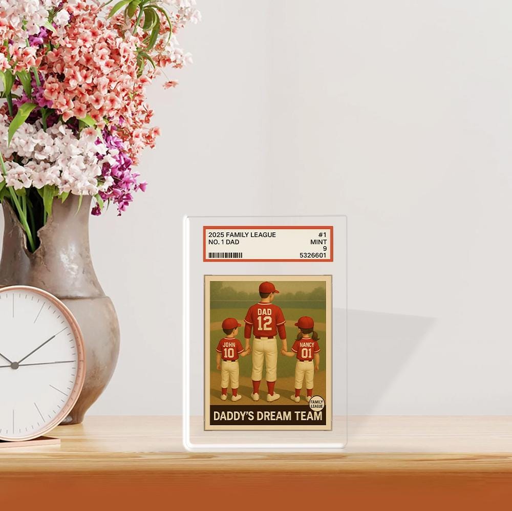 Baseball No. 1 Dad Grandpa Man & Kids Trading Card Style Personalized Acrylic Block Plaque, Father's Day Gift for Baseball Dad, Husband