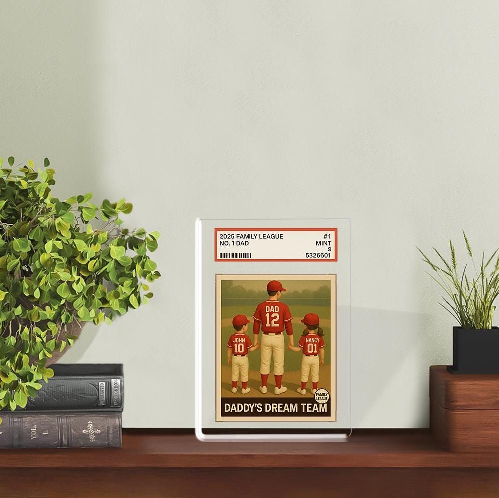 Baseball No. 1 Dad Grandpa Man & Kids Trading Card Style Personalized Acrylic Block Plaque, Father's Day Gift for Baseball Dad, Husband