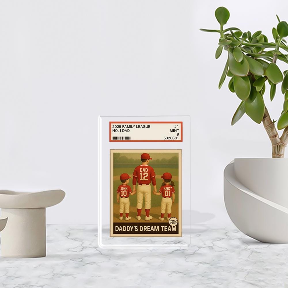 Baseball No. 1 Dad Grandpa Man & Kids Trading Card Style Personalized Acrylic Block Plaque, Father's Day Gift for Baseball Dad, Husband