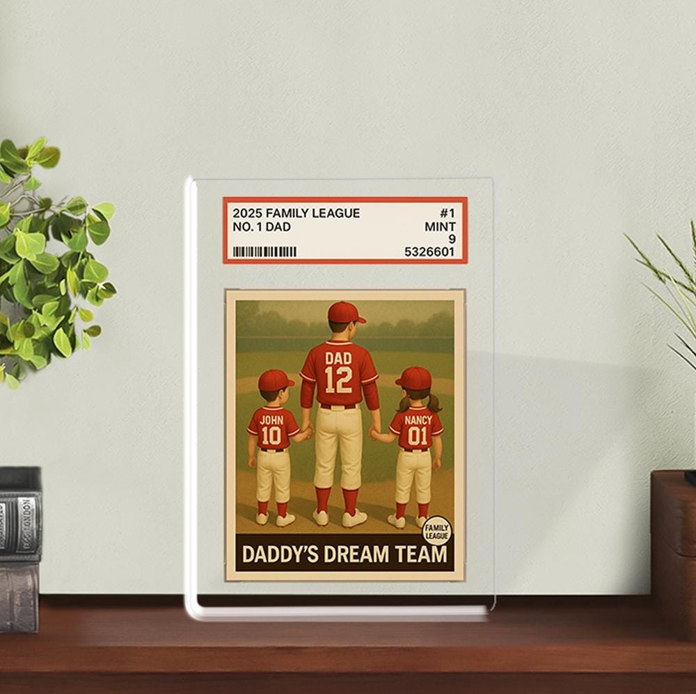 Baseball No. 1 Dad Grandpa Man & Kids Trading Card Style Personalized Acrylic Block Plaque, Father's Day Gift for Baseball Dad, Husband