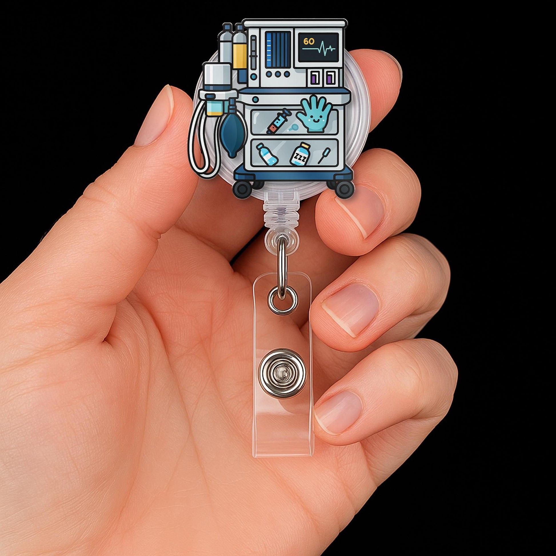 Anesthesia Machine Badge Reel, Nurse Badge Holder, Medical ID Clip, Anesthetist Gift, Hospital Work Accessory, CRNA Badge Reel