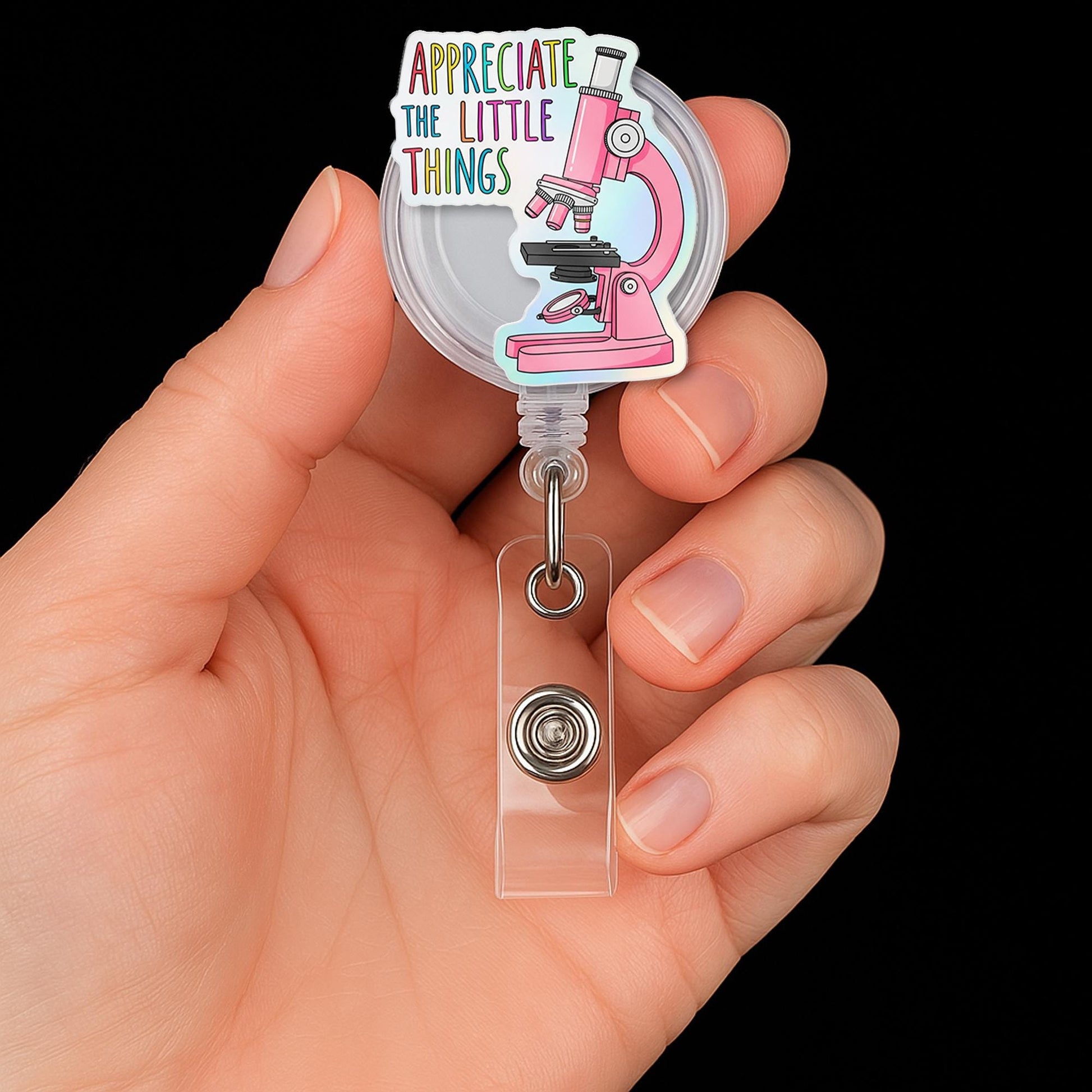 Microscope Badge Reel, Cute Science ID Holder, Appreciate the Little Things, Lab Tech Gift, Medical Badge Clip for Nurses