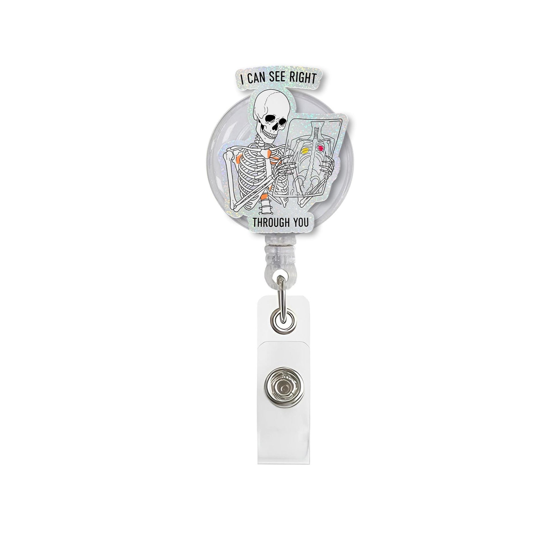 Skeleton X-Ray Badge Reel, Funny Radiology ID Holder, I Can See Right Through You, Halloween Badge Clip, Tech Gift Idea