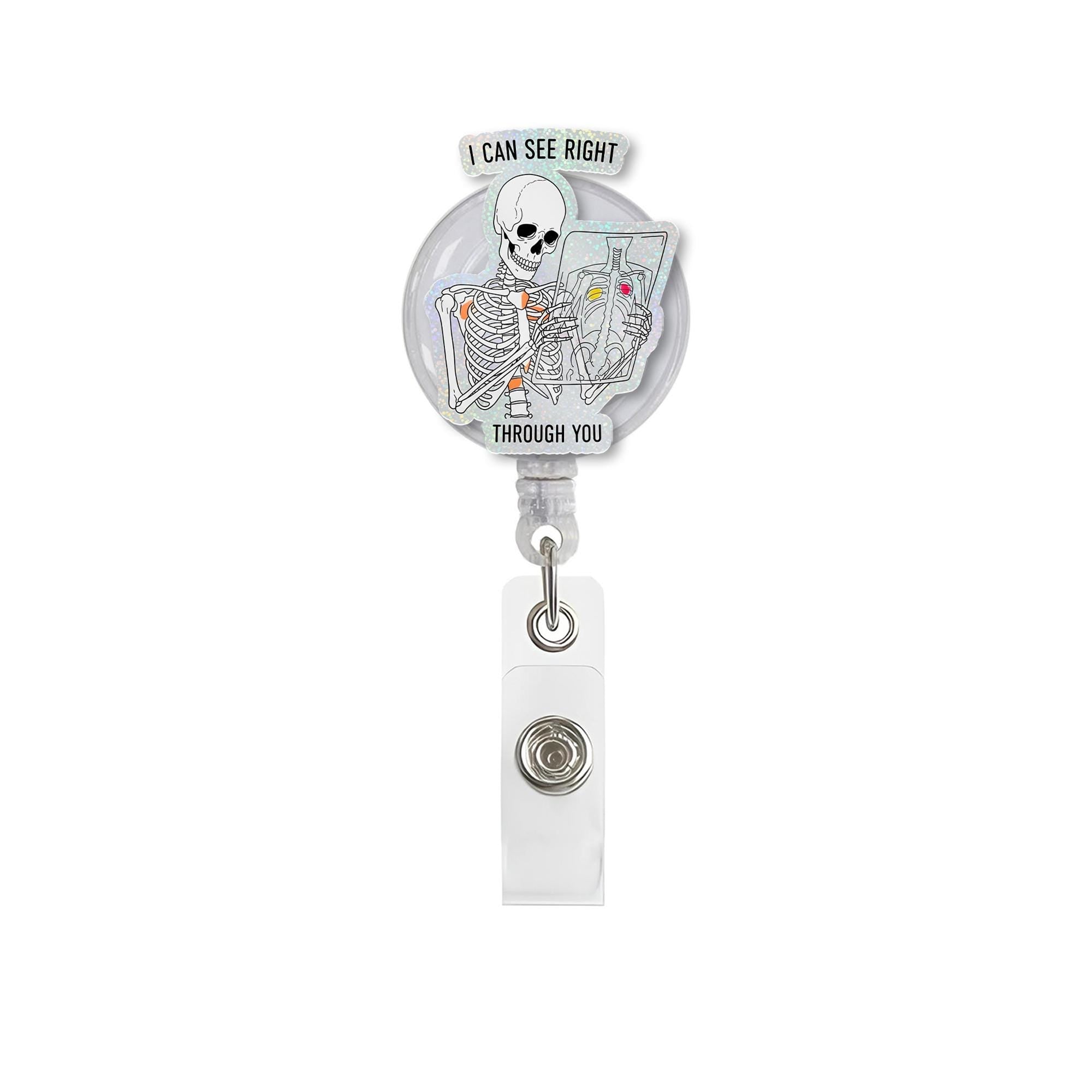 Skeleton X-Ray Badge Reel, Funny Radiology ID Holder, I Can See Right Through You, Halloween Badge Clip, Tech Gift Idea