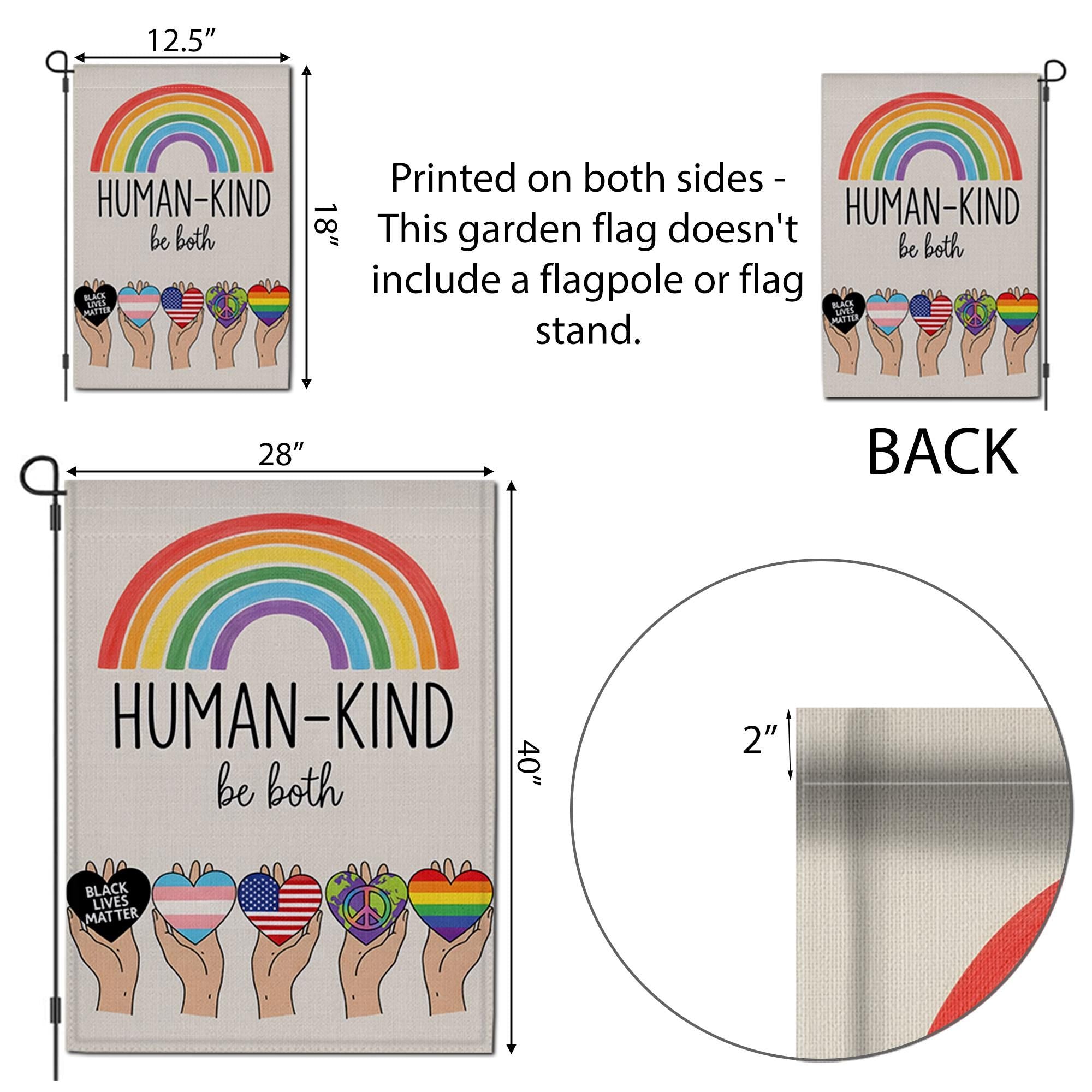 Human Kind Garden Flag, Be Both Yard Sign, Diversity Inclusion Flag, Pride Equality Outdoor Decor, Kindness Rainbow Flag, Pride Month Flag