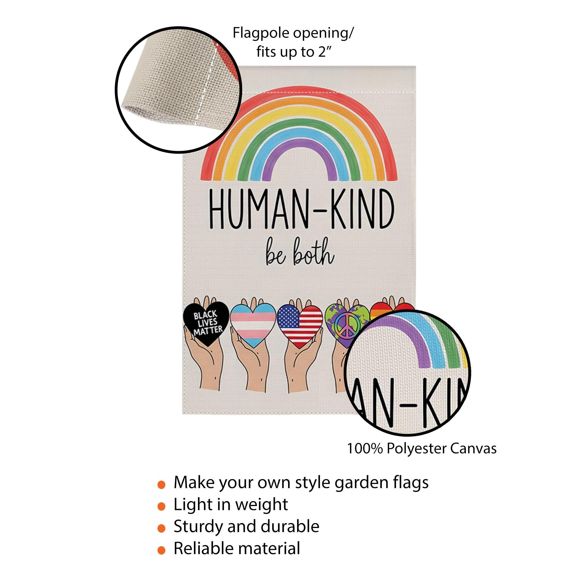 Human Kind Garden Flag, Be Both Yard Sign, Diversity Inclusion Flag, Pride Equality Outdoor Decor, Kindness Rainbow Flag, Pride Month Flag