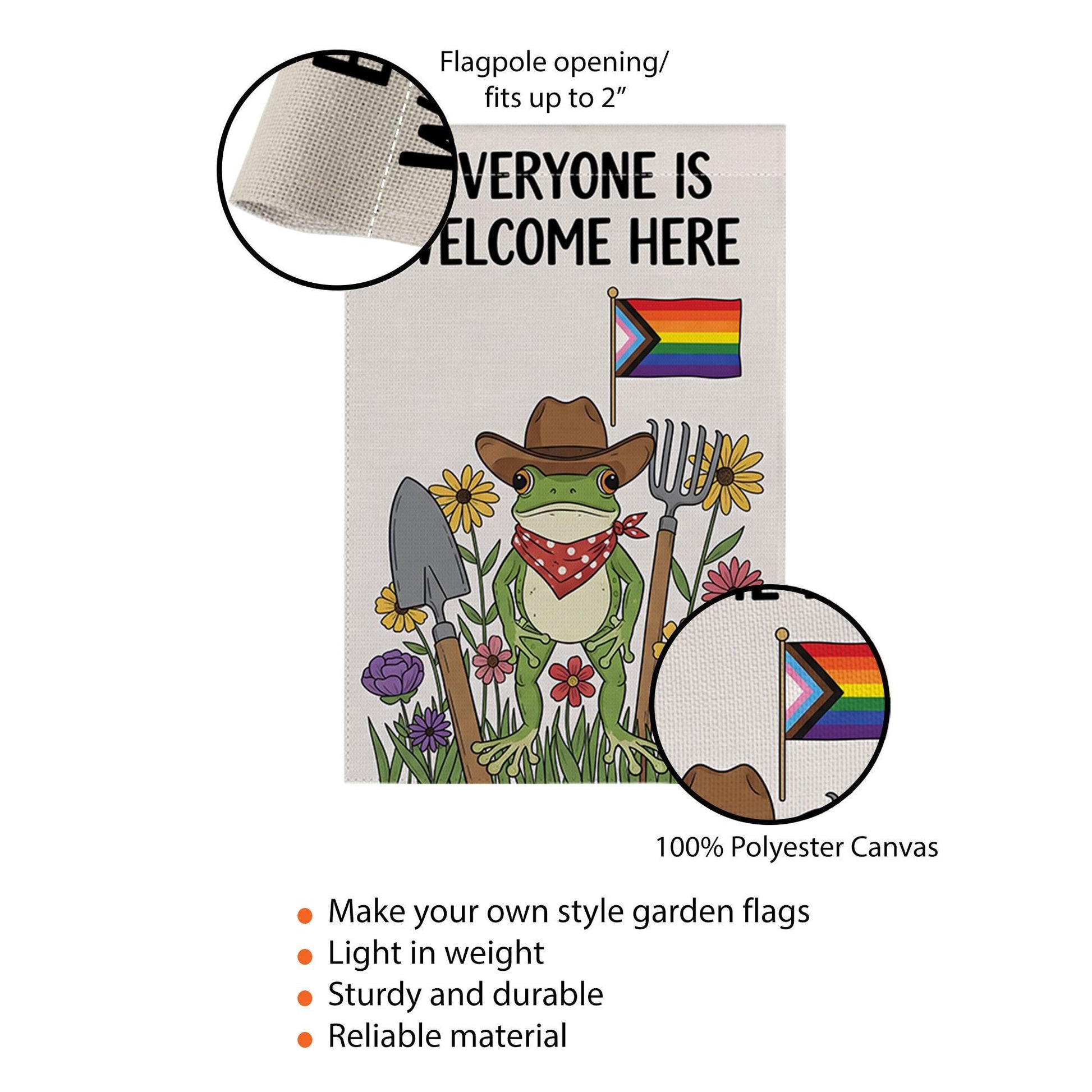Everyone Is Welcome Here Garden Flag, LGBTQ Frog Yard Decor, Cute Pride Outdoor Sign, Inclusive Funny Garden Decoration