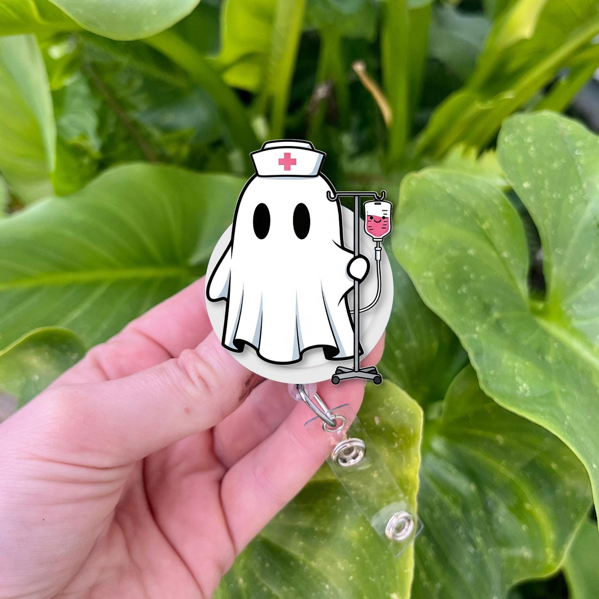 Ghost Nurse Badge Reel – Cute Halloween ID Holder for Nurses, Spooky Retractable Clip, Funny RN Badge Accessory