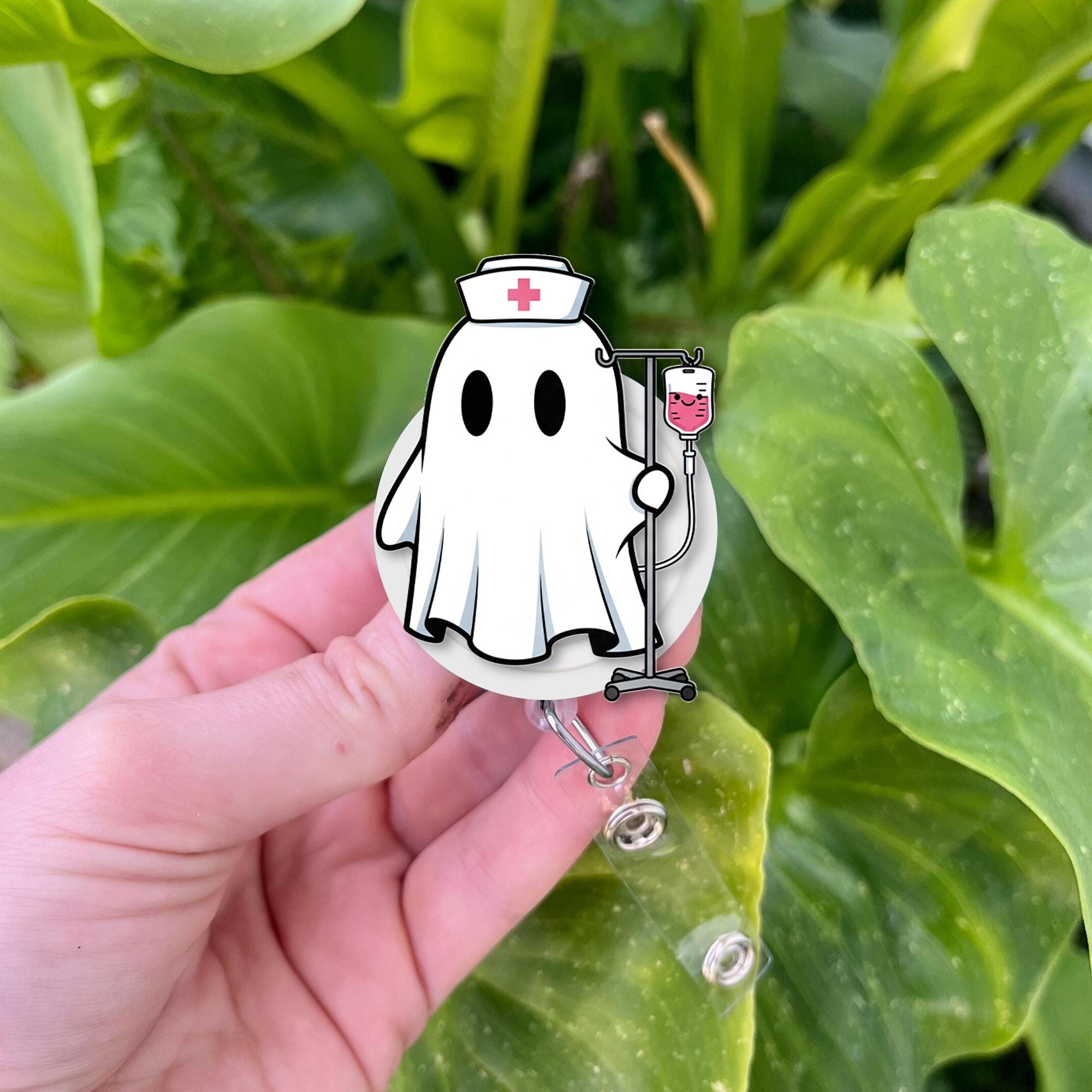 Ghost Nurse Badge Reel – Cute Halloween ID Holder for Nurses, Spooky Retractable Clip, Funny RN Badge Accessory