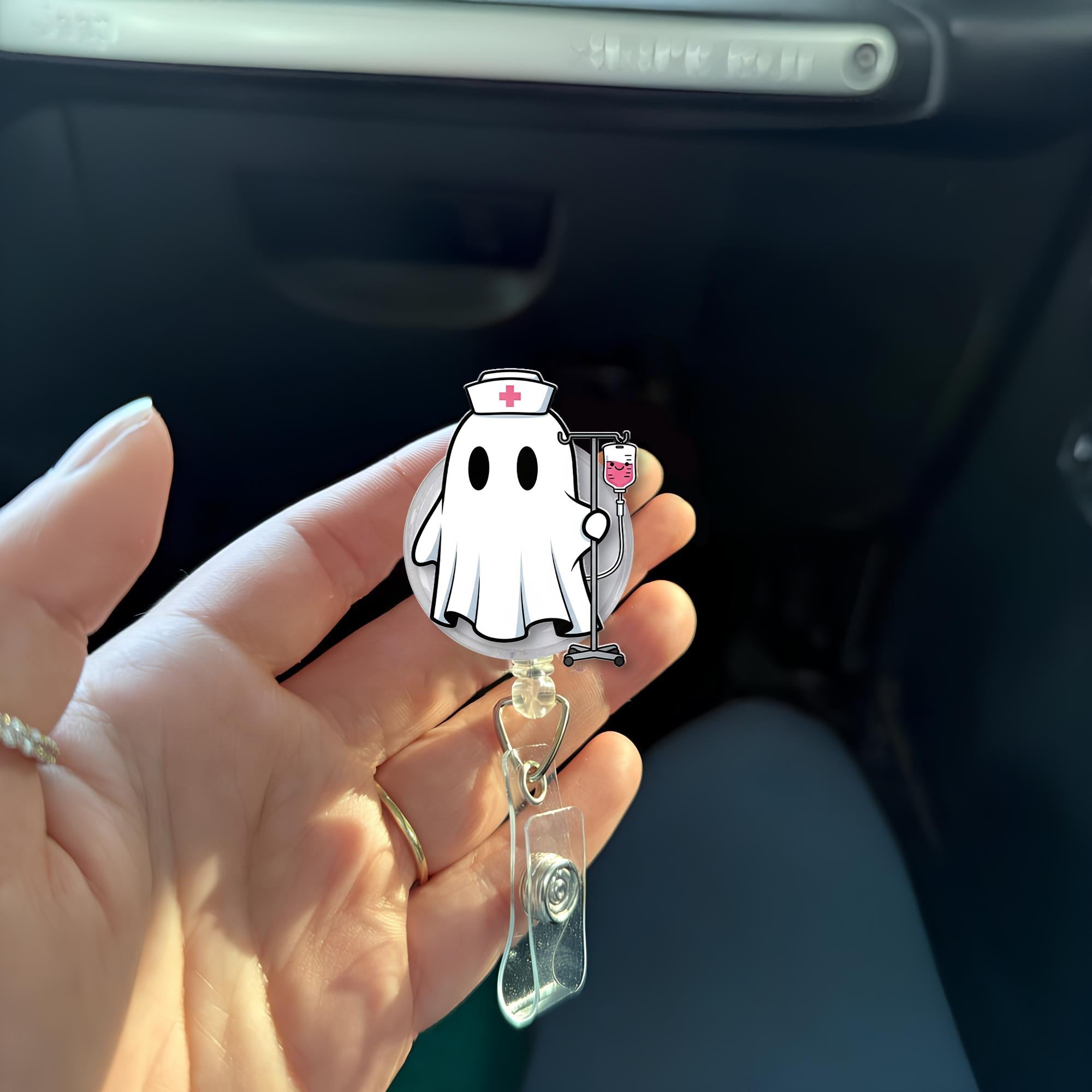 Ghost Nurse Badge Reel – Cute Halloween ID Holder for Nurses, Spooky Retractable Clip, Funny RN Badge Accessory