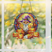 Fox Witch Acrylic Window Hanging | Fall Pumpkin Jack-o'-Lantern Suncatcher | Autumn Halloween Window Decor | Cozy Fox Wall Art