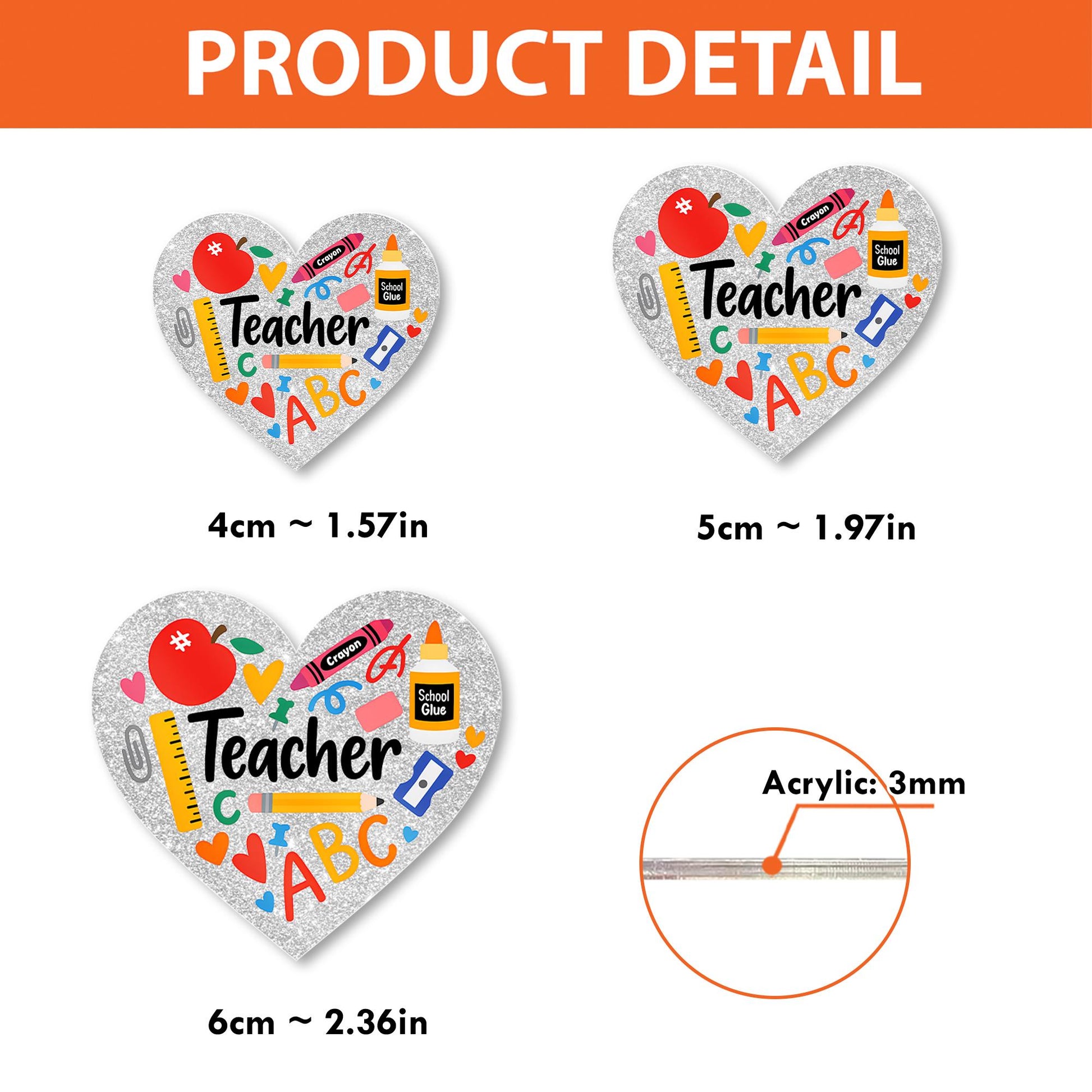 Teacher Heart Badge Reel | Back to School ID Holder | Cute Glitter Teacher Gift | ABC Crayon Retractable Name Tag Clip