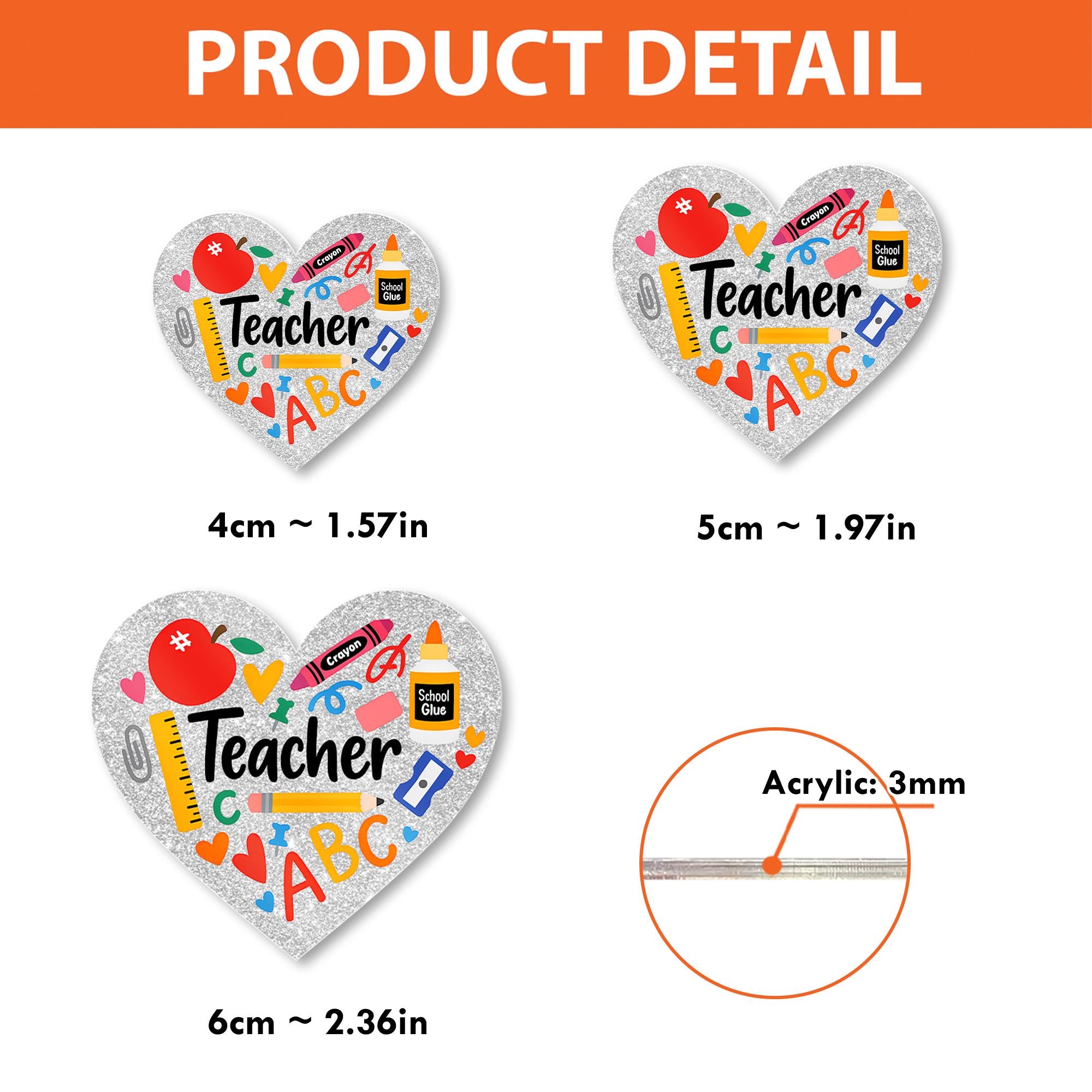 Teacher Heart Badge Reel | Back to School ID Holder | Cute Glitter Teacher Gift | ABC Crayon Retractable Name Tag Clip