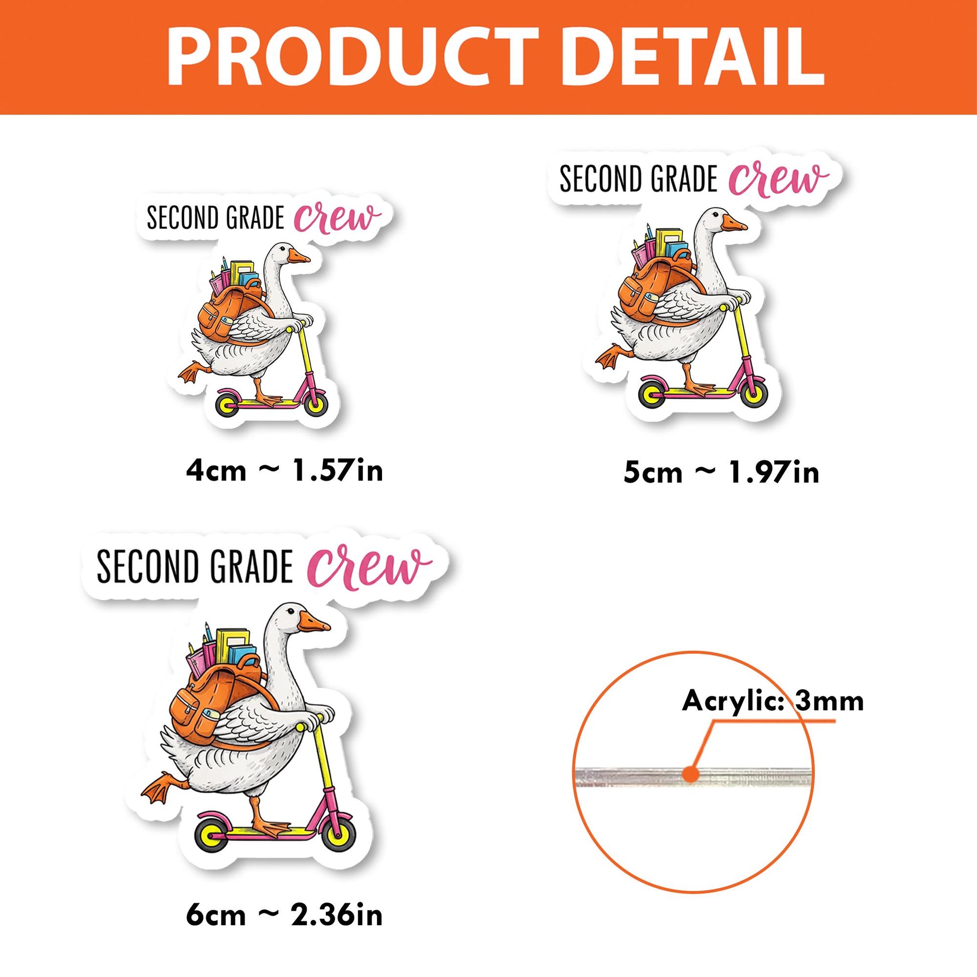 Second Grade Crew Goose Retractable ID Badge Holder, School Teacher Lanyard Reel, Cute Back to School Gift