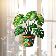 Monstera Plant Acrylic Window Hanging | Stained Glass Style Suncatcher for Plant Lovers | Botanical Sun Catcher Home Window Decor