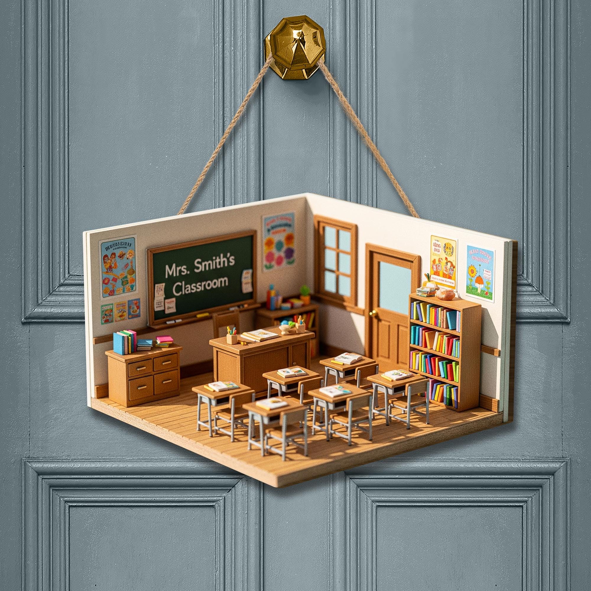 Personalized 2D Flat Classroom Wooden Sign, Teacher Door Hanger, Custom Name School Decor, Back to School Gift, Classroom Mini Art