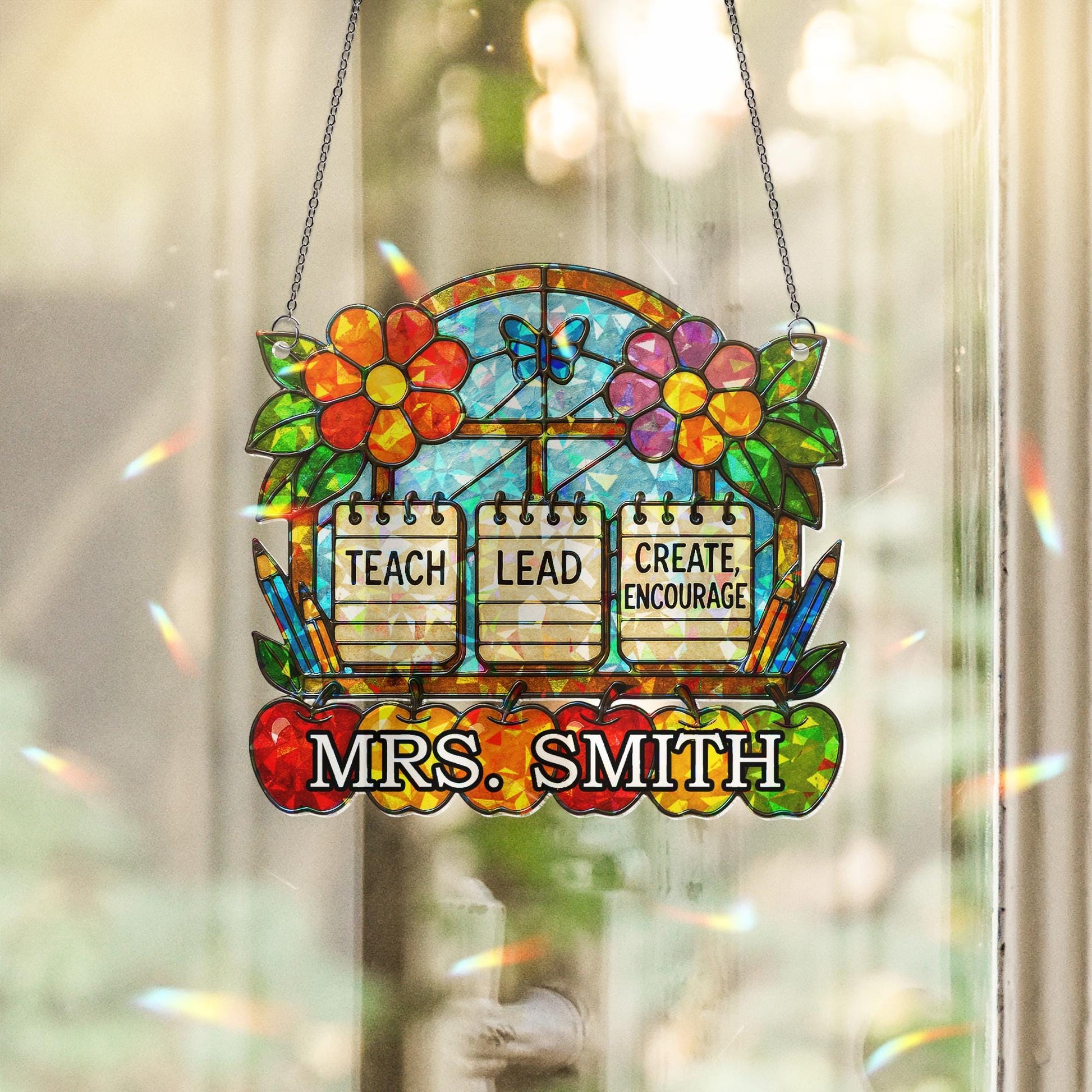 Personalized Teacher Hologram ACRYLIC Window Hanging – Teach Lead Encourage Gift – Classroom Decor – Teacher Custom Name Sign - School Decor