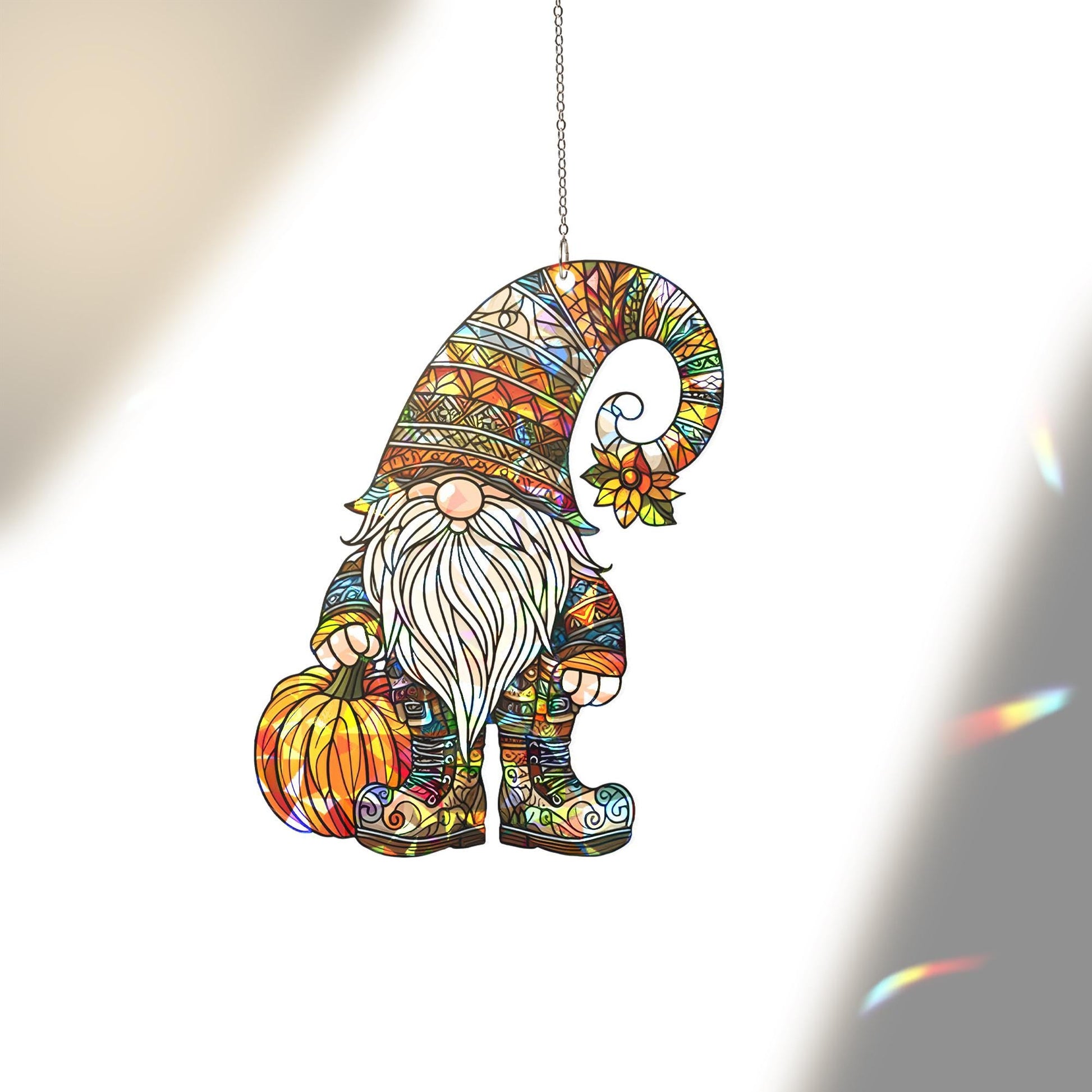 Fall Gnome Suncatcher, Window Decor, Autumn Pumpkin Gnome Ornament, Holographic Acrylic Sun Catcher Gift for mom