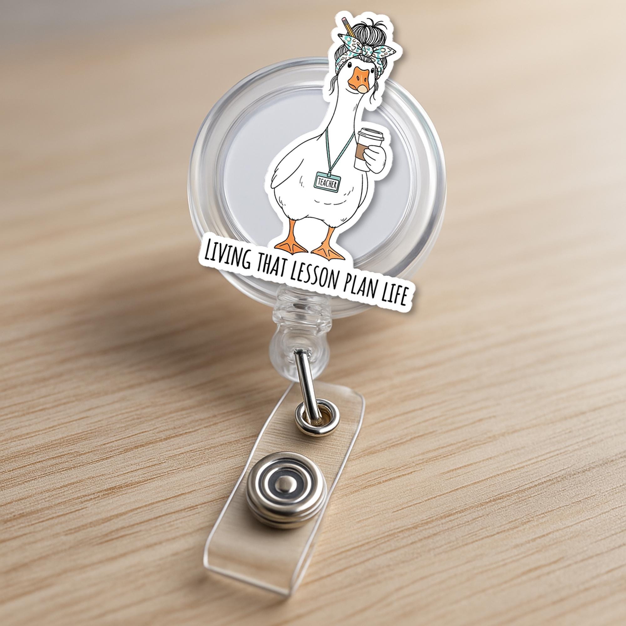 Funny Teacher Badge Reel – Teacher Goose ID Holder – Living That Lesson Plan Life Badge Clip – Cute Name Tag Clip for Educators, Teachers