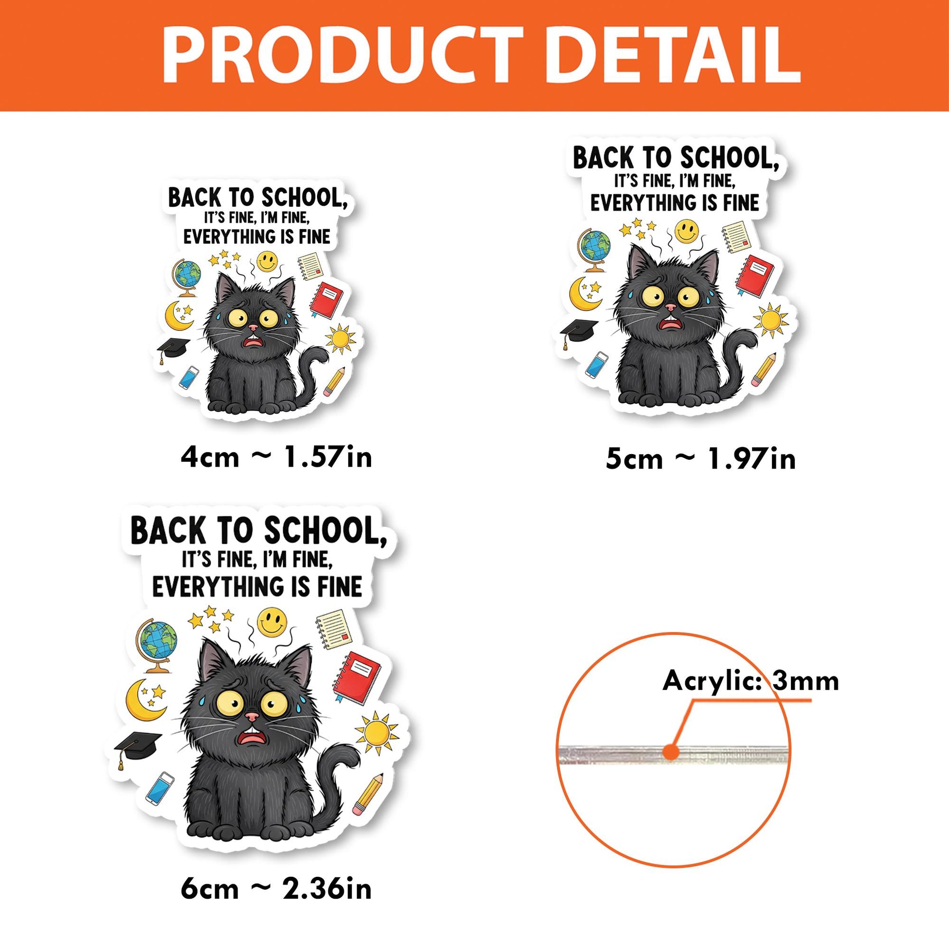 Funny Back to School Cat Badge Reel – It's Fine Everything Is Fine ID Holder – Teacher Name Tag Clip for Educators, Black Cat Badge Clip