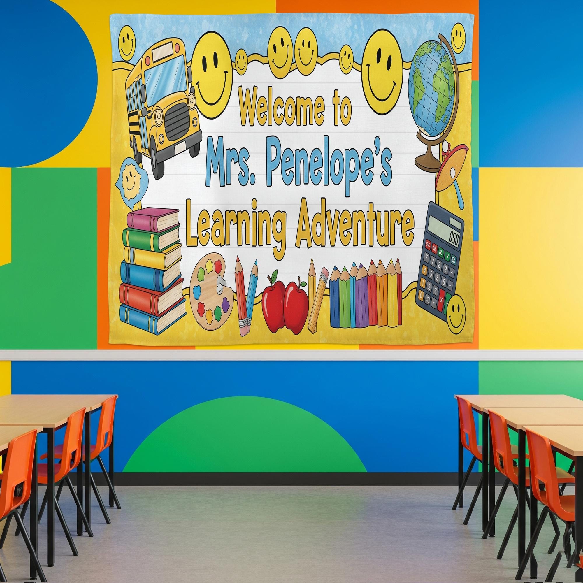 Personalized Teacher Classroom Tapestry, Welcome Back to School Banner, Custom Learning Adventure Wall Decor, Classroom Decor