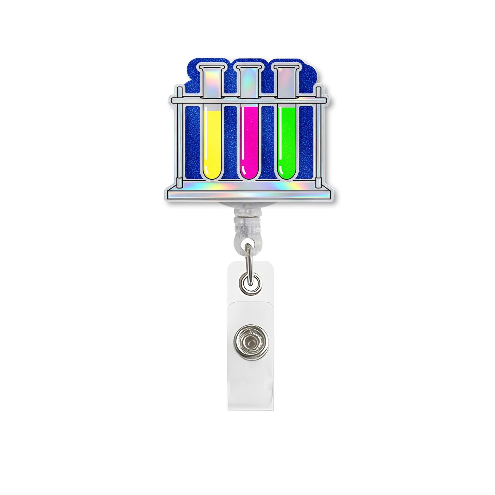 Colorful Test Tube Badge Reel – Science Lab ID Holder, Fun Chemistry Name Tag Clip for Teachers, Nurses, and Scientists, Back To School Gift