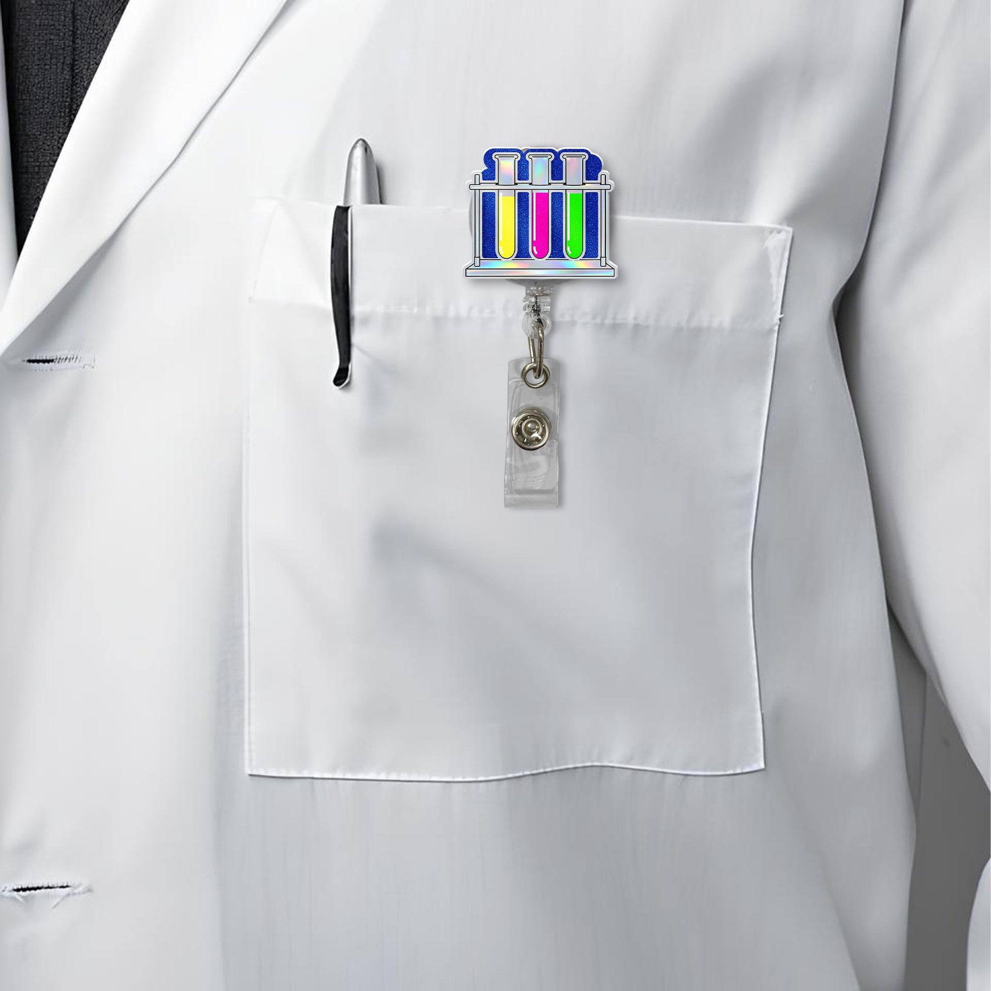 Colorful Test Tube Badge Reel – Science Lab ID Holder, Fun Chemistry Name Tag Clip for Teachers, Nurses, and Scientists, Back To School Gift