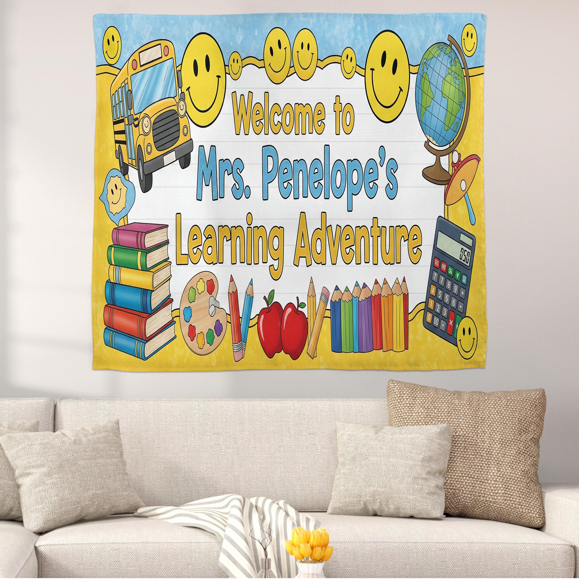 Personalized Teacher Classroom Tapestry, Welcome Back to School Banner, Custom Learning Adventure Wall Decor, Classroom Decor