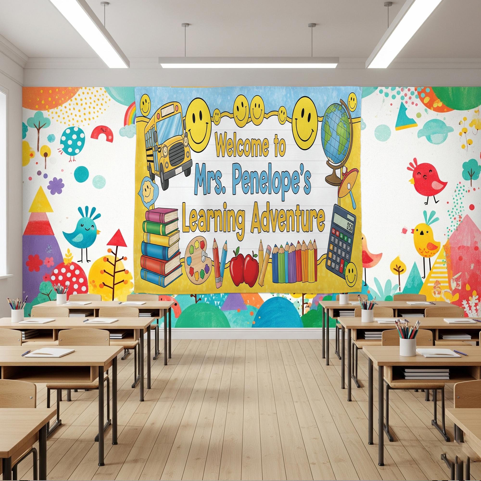 Personalized Teacher Classroom Tapestry, Welcome Back to School Banner, Custom Learning Adventure Wall Decor, Classroom Decor