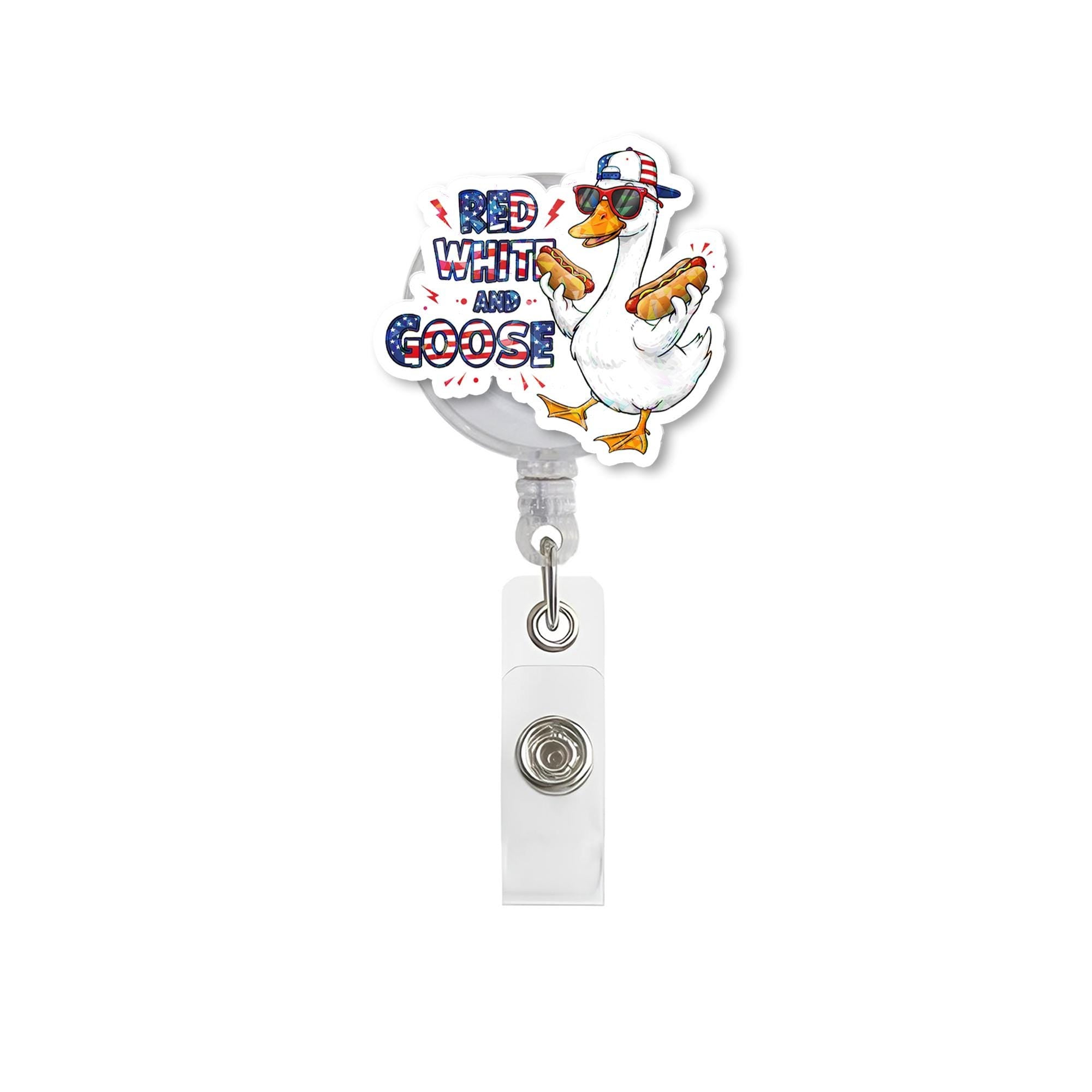 Red White and Goose Badge Reel | Funny Patriotic ID Holder | 4th of July Nurse Teacher Gift | USA Work Accessory | Cute Badge Clip