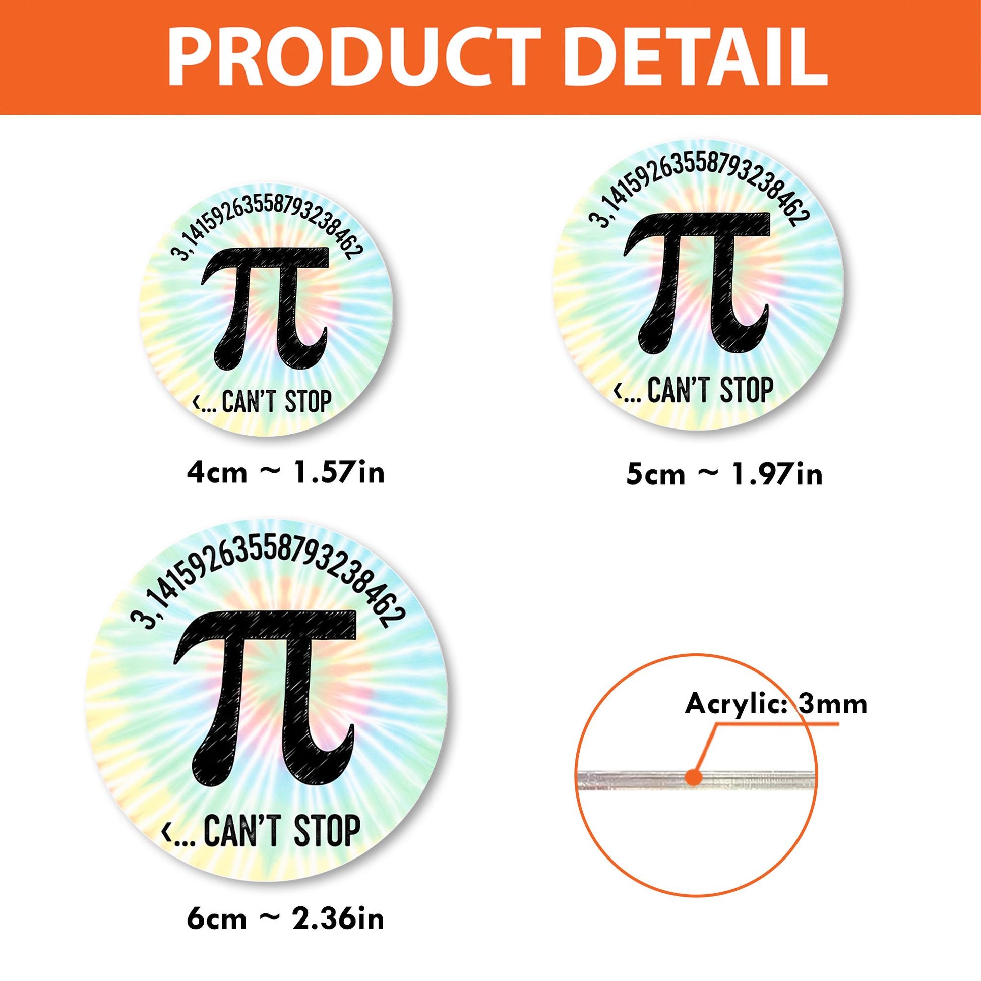 Funny Pi Badge Reel – Math Teacher ID Holder – Pi Day Gift – Can't Stop Pi Name Tag Clip with Tie Dye Background, Back To School Gift