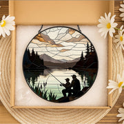 Fishing Dad and Son Glass Suncatcher | Father’s Day Gift | Lake Cabin Window Decor | Outdoor Fishing Scene Sun Catcher Art