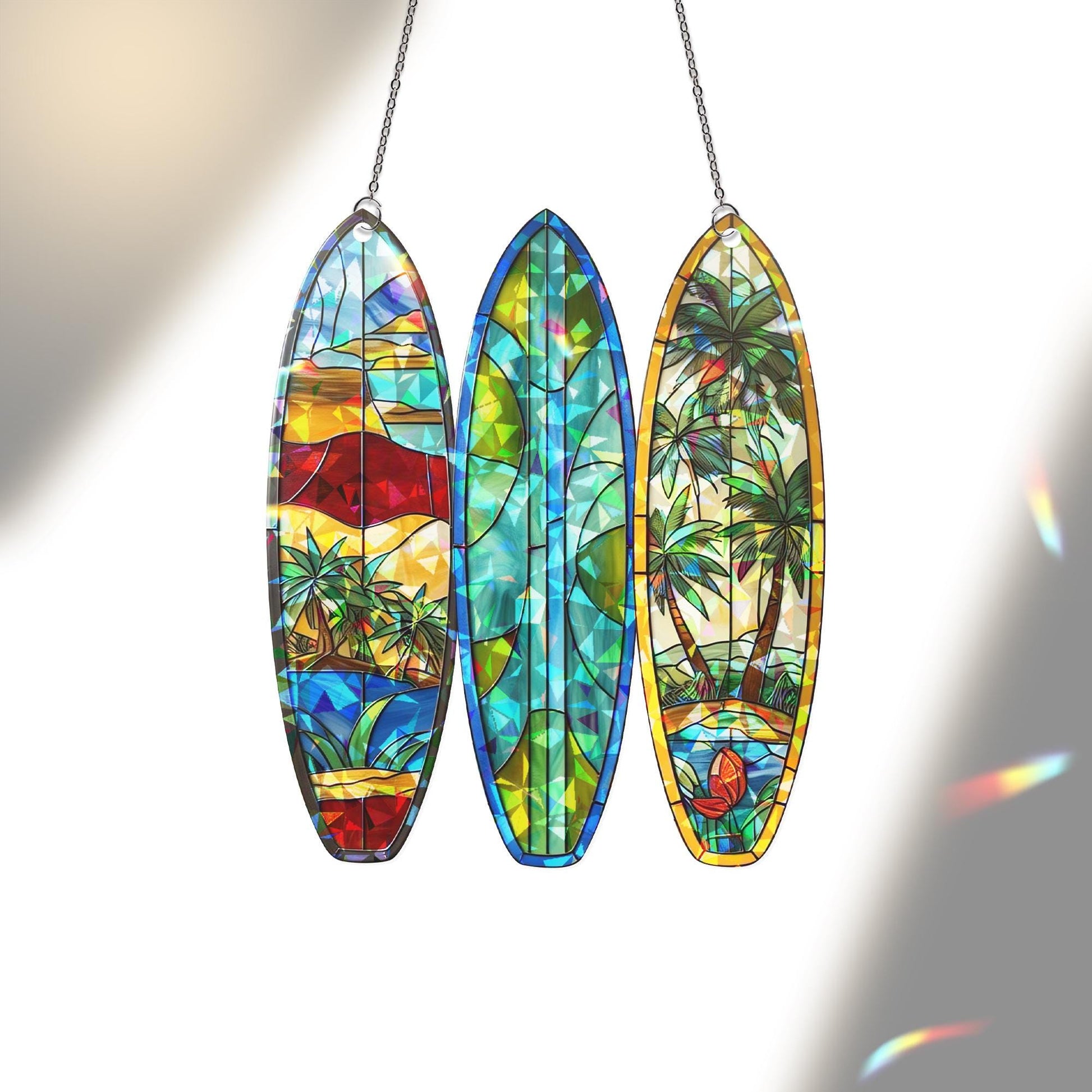Surfboard Hologram Acrylic Window Hanging | Coastal Beach Decor | Summer Vibes Suncatcher | Ocean Wave Surfer Gift Art
