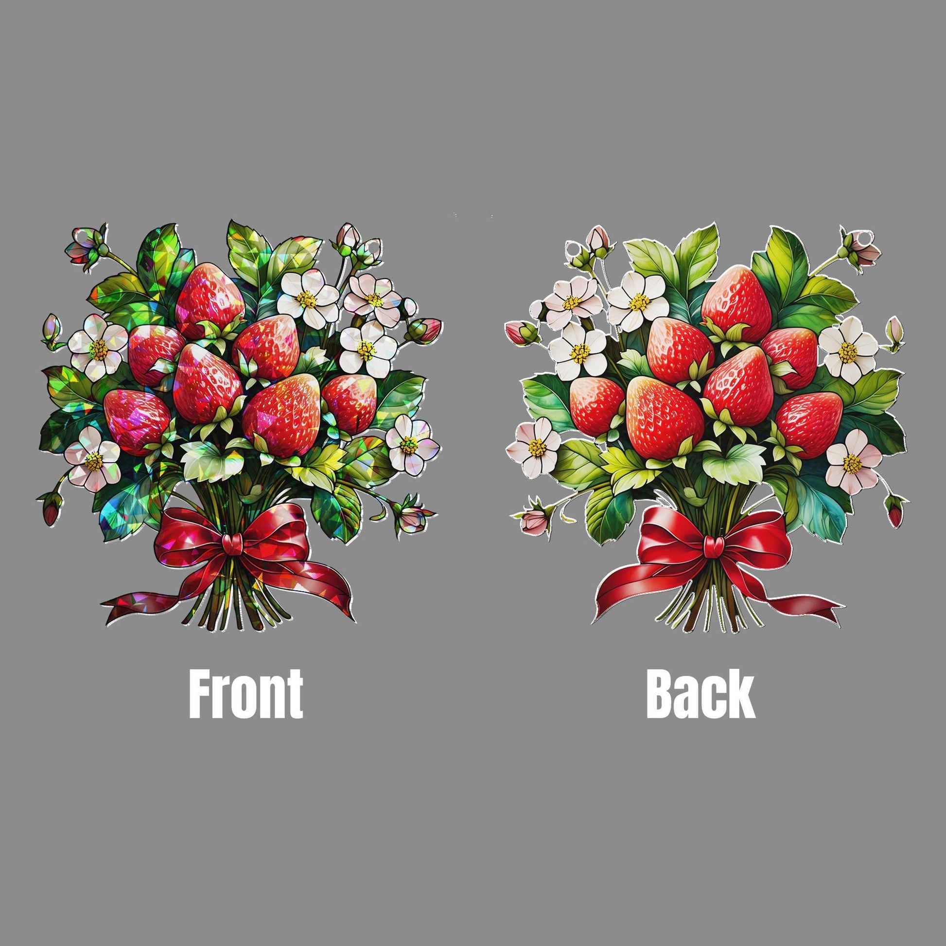 Strawberry Bouquet Hologram Acrylic Window Hanging | Cute Summer Suncatcher | Fruit Lover Kitchen Decor | Cottagecore Window Art