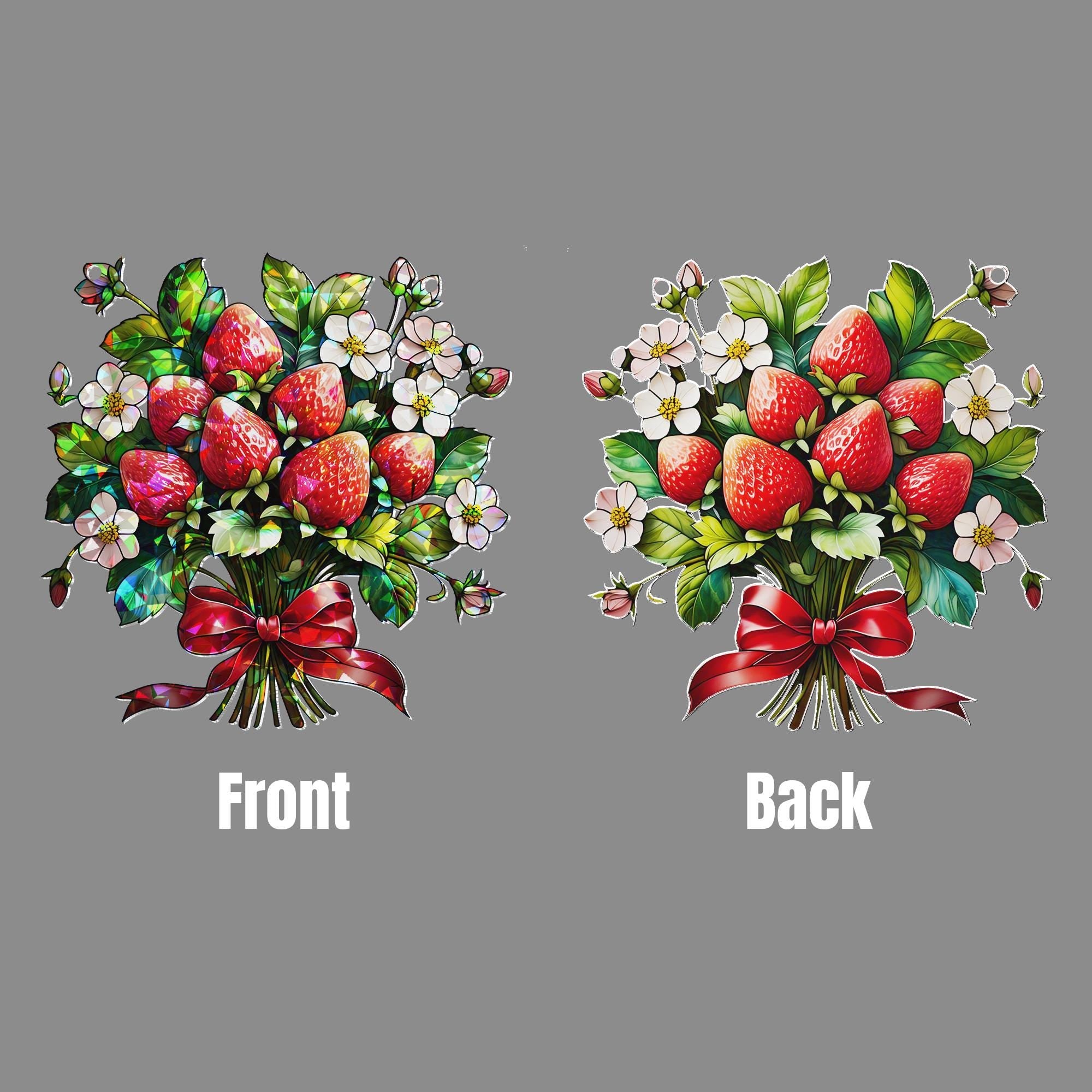 Strawberry Bouquet Hologram Acrylic Window Hanging | Cute Summer Suncatcher | Fruit Lover Kitchen Decor | Cottagecore Window Art