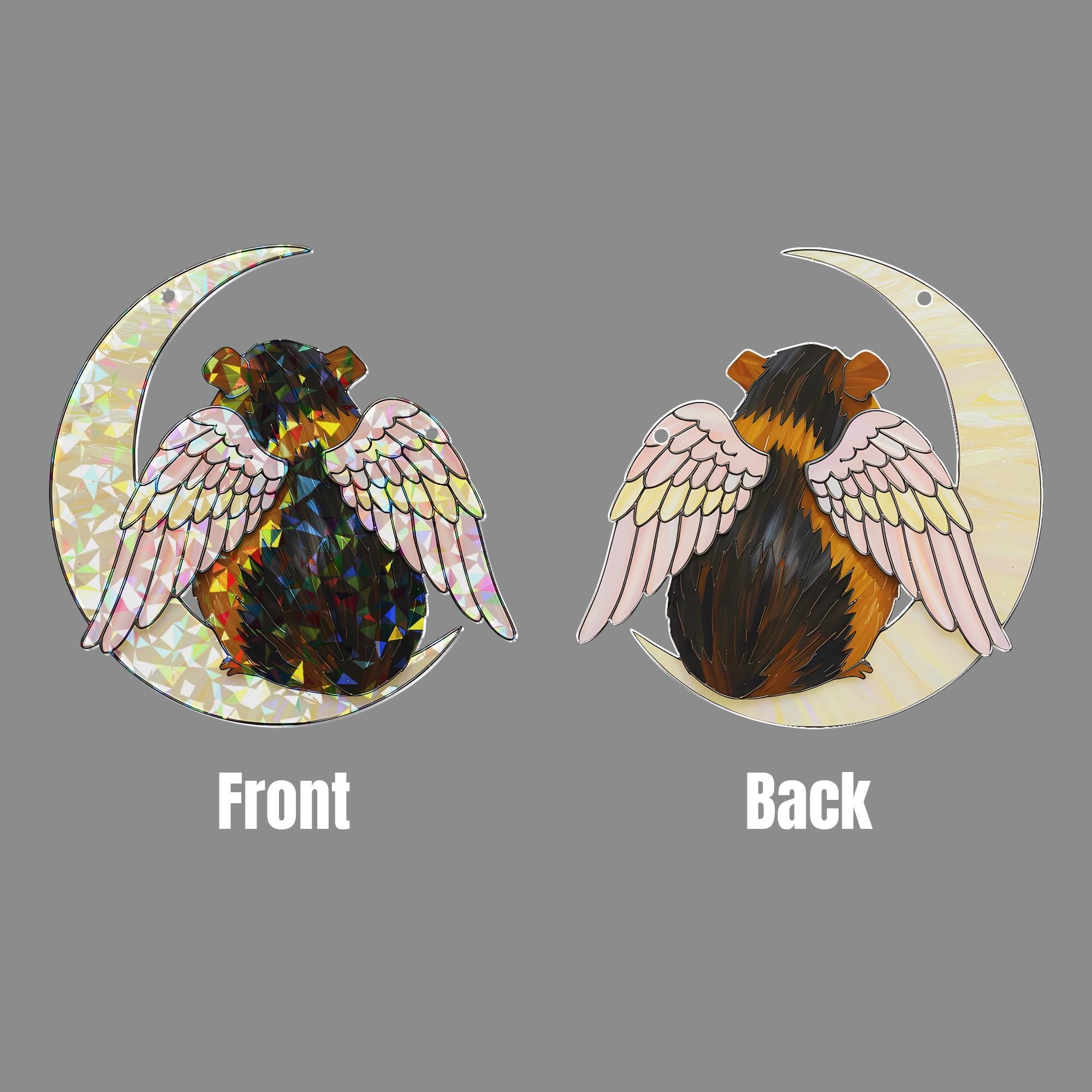 Black And Brown Guinea Pig on Crescent Moon, Acrylic Hologram Window Hanging, Guinea Pig Memorial, Guinea Pig Mom Gift, Pet Loss Decor