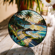 Road to the Beach Glass Suncatcher | Coastal Window Hanging | Summer Beach Drive Decor | Ocean Lover Gift | Handmade Glass Art