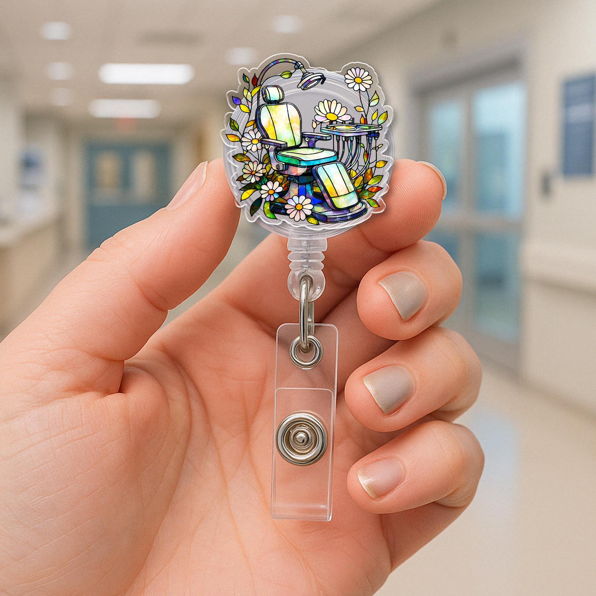 Dental Chair Badge Reel | Dentist ID Holder Clip | Dental Hygienist Work Accessory | Cute Tooth Office Badge | Dental Assistant Gift