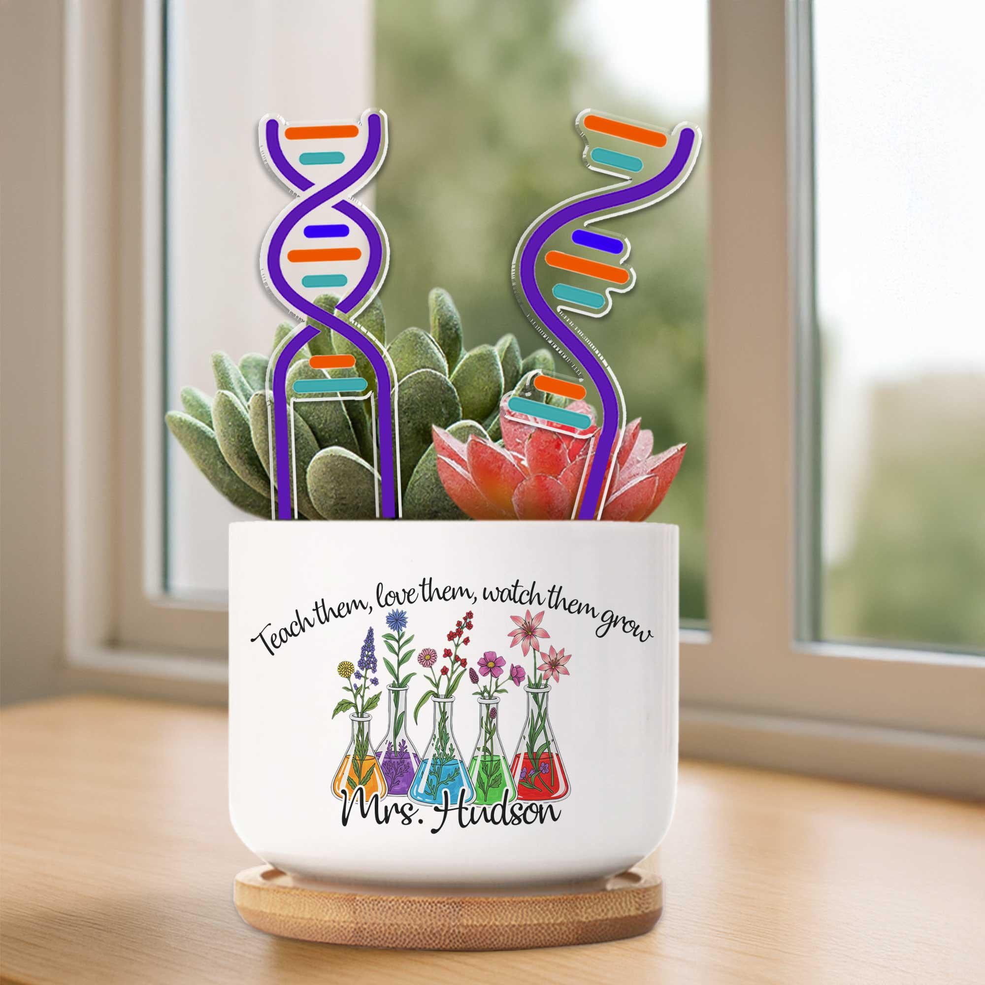 Science Teacher Plant Pot with Free DNA Marker, Teacher Appreciation Gift, Back to School Desk Decor, Chemistry & Biology for Classroom