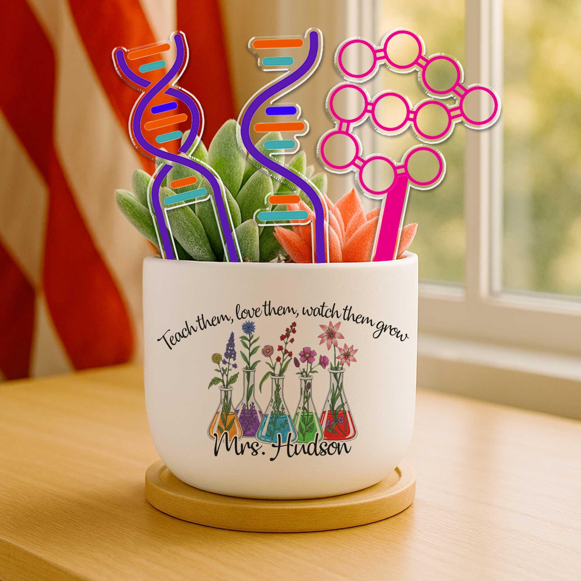 Science Teacher Plant Pot with Free DNA Marker, Teacher Appreciation Gift, Back to School Desk Decor, Chemistry & Biology for Classroom