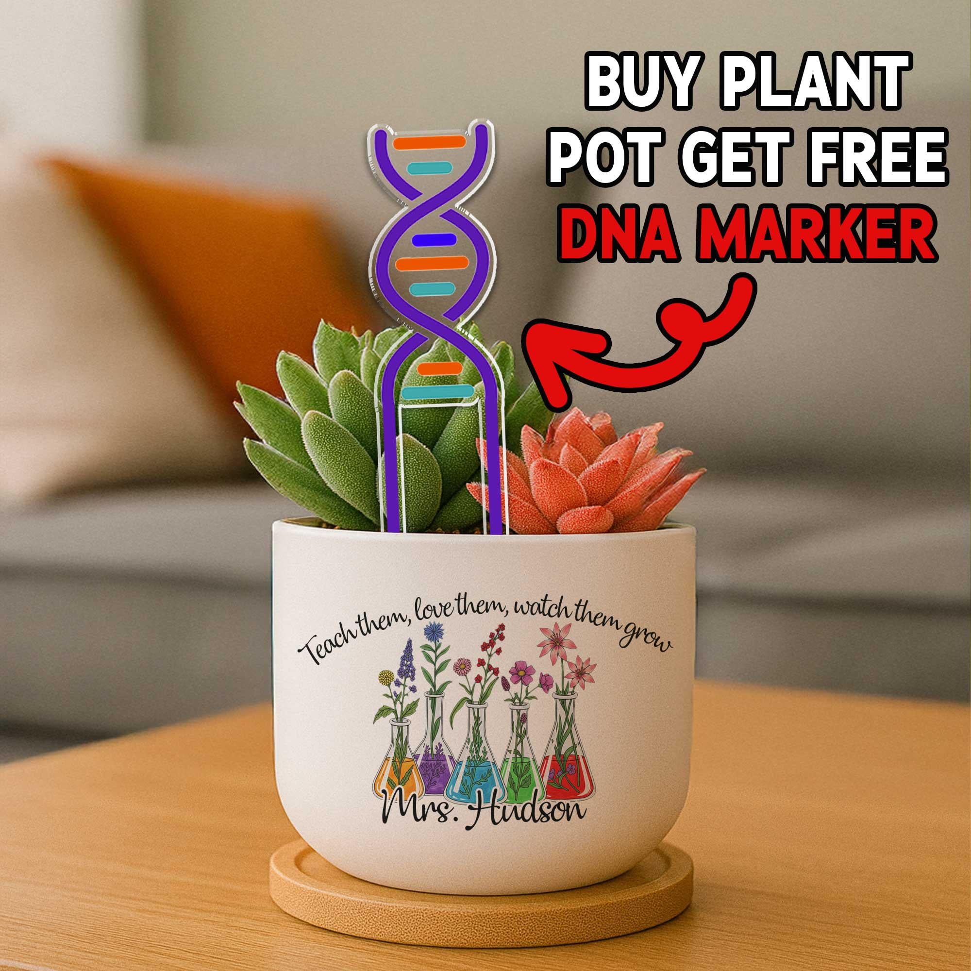 Science Teacher Plant Pot with Free DNA Marker, Teacher Appreciation Gift, Back to School Desk Decor, Chemistry & Biology for Classroom
